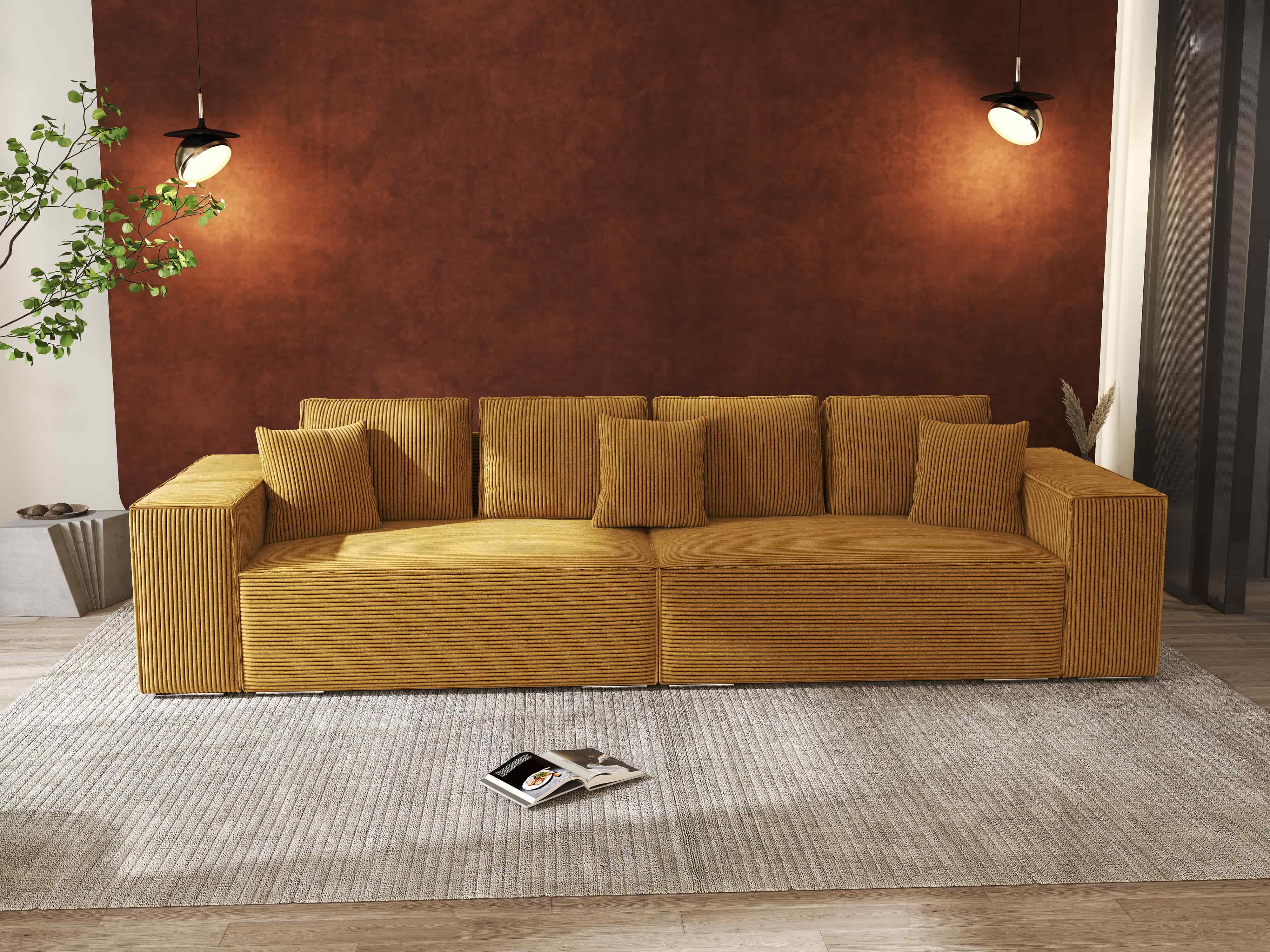 Canapea extensibilă dumonde cu ladă de depozitare si sezut confortabil din spuma HR, Dream Zoom Mustar 310x100 cm Fabrica