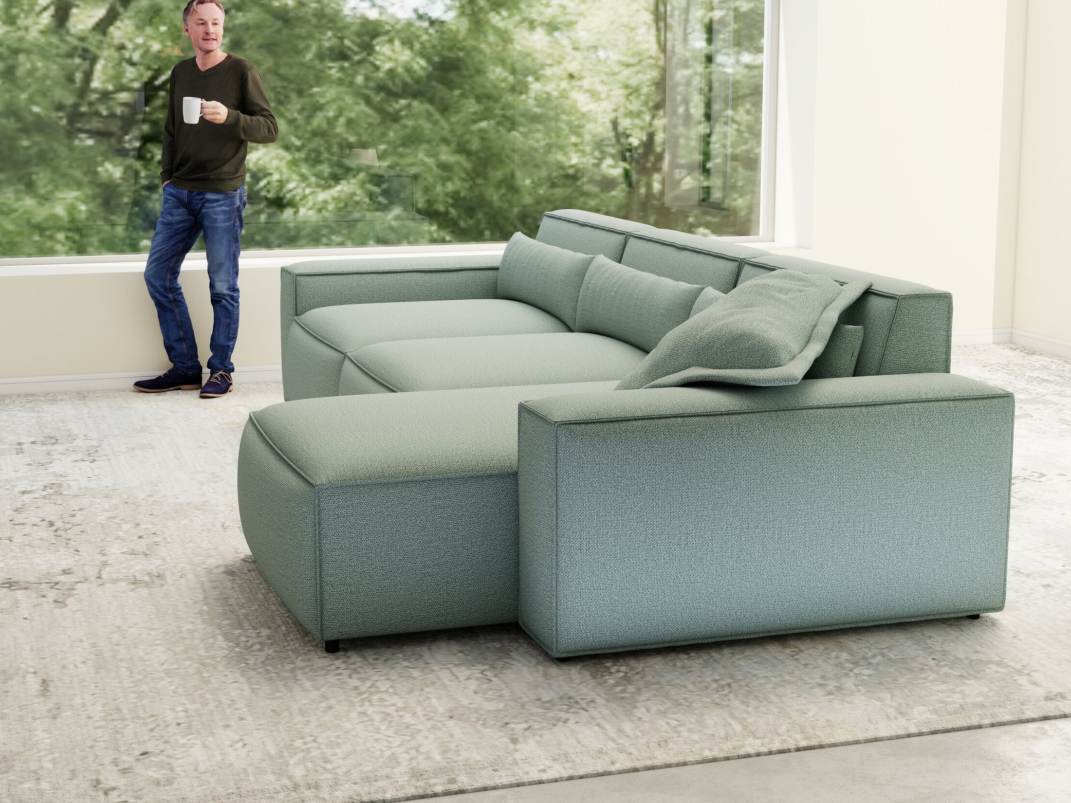 Colțar dumonde cu sezut confortabil din spuma HR, Marvelo XL Enjoy Verde Mint 366x175 cm II