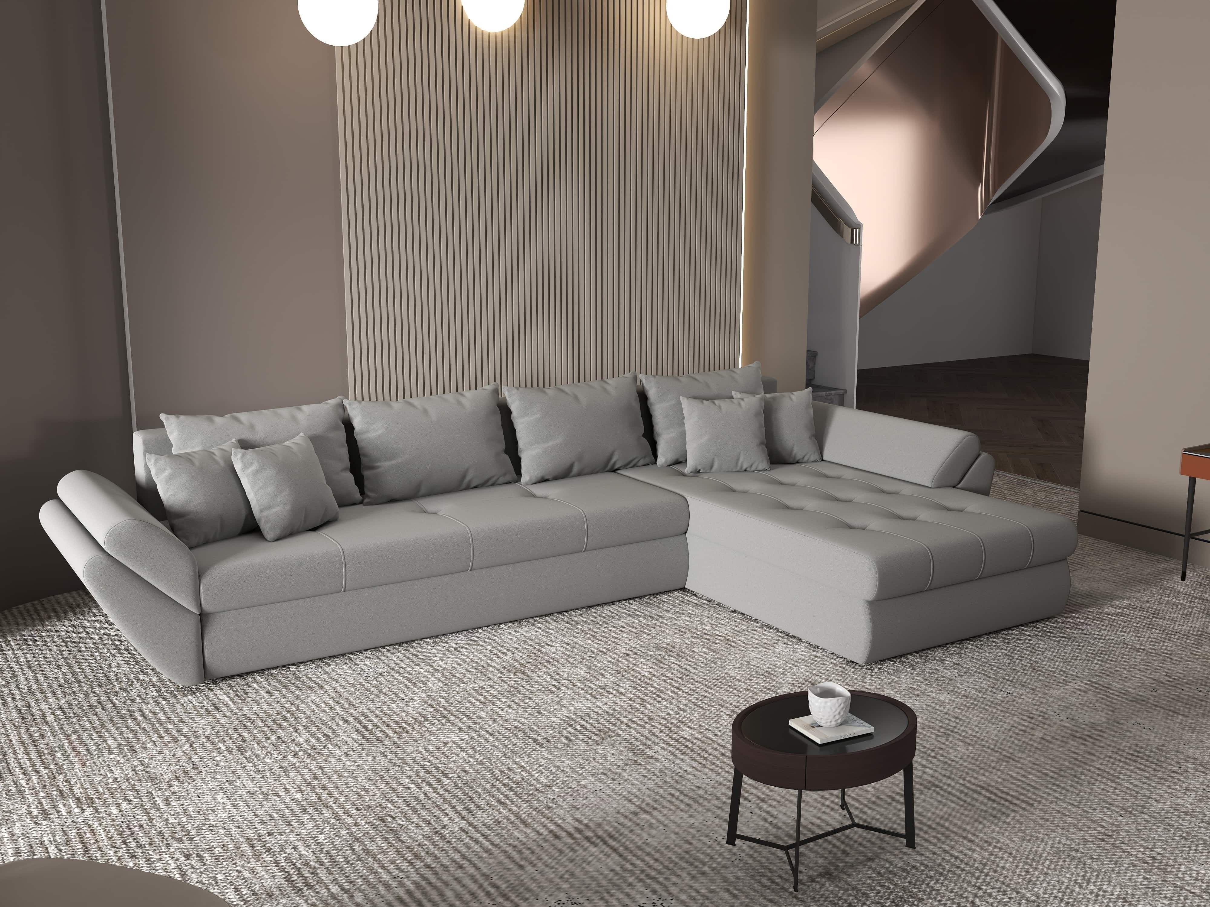 Colțar extensibil dumonde cu ladă de depozitare si sezut confortabil din spuma HR, Loana XL Royal Gri II 335x185 cm Fabrica