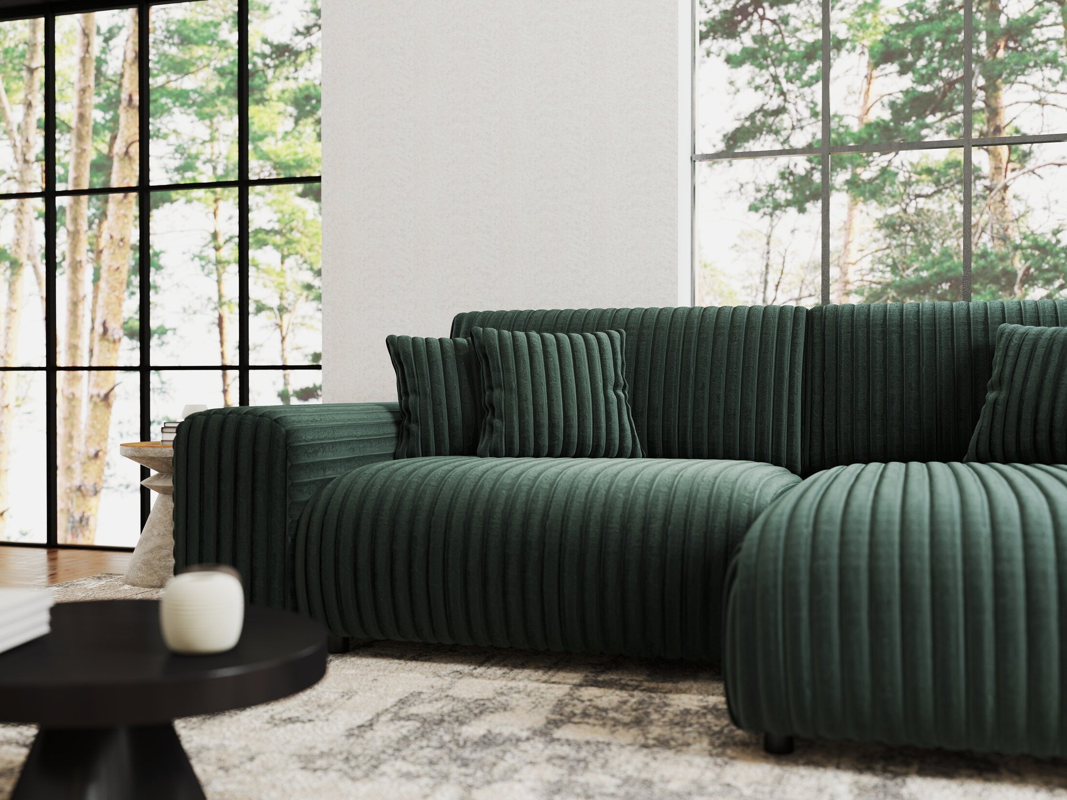 Colțar extensibil dumonde cu ladă de depozitare si sezut confortabil din spuma HR, Sarina Ambience Verde 255x168 cm II