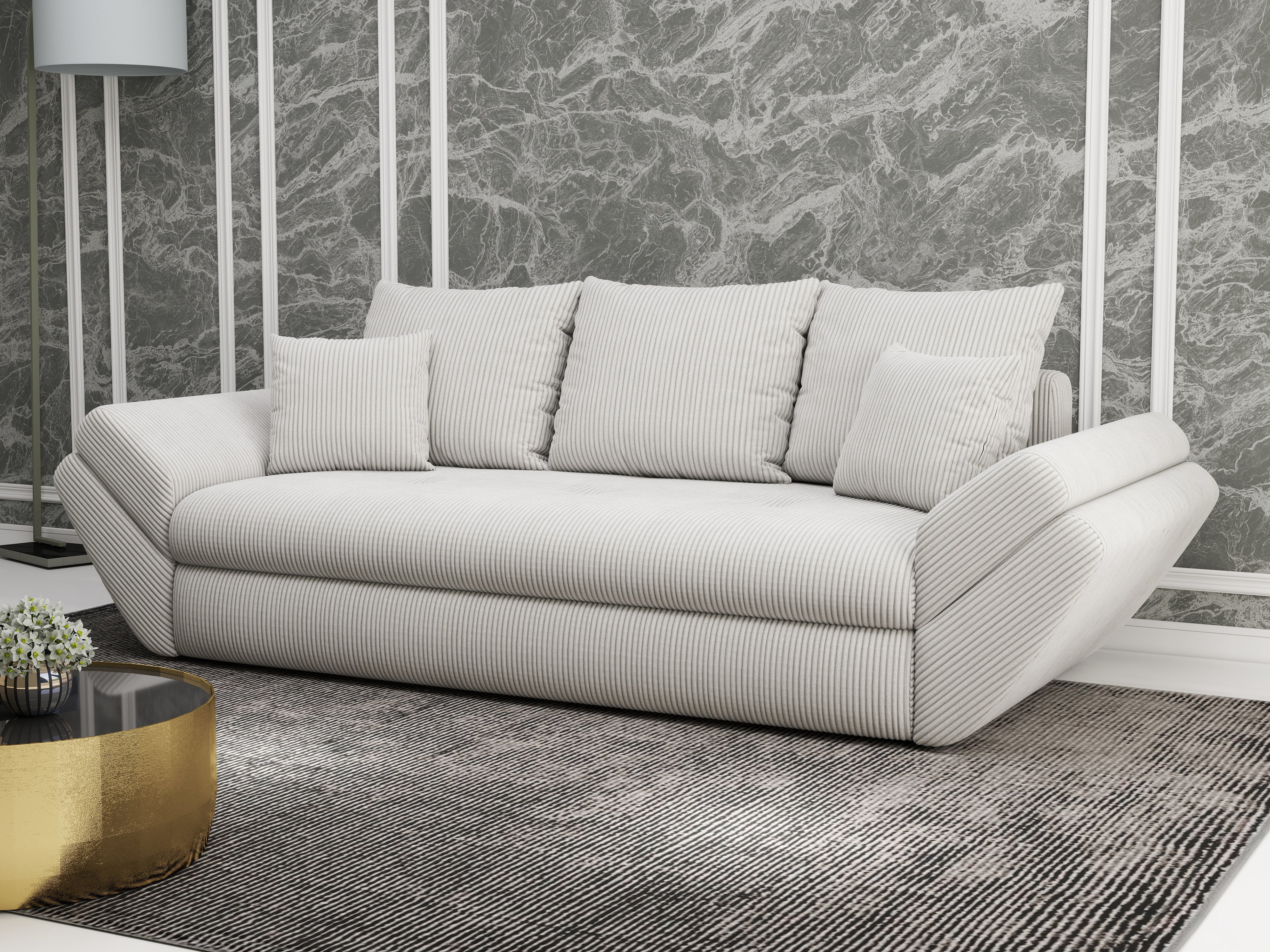 Canapea extensibilă dumonde cu ladă de depozitare si sezut confortabil din spuma HR, Loana Zoom Cream 250x100 cm Fabrica