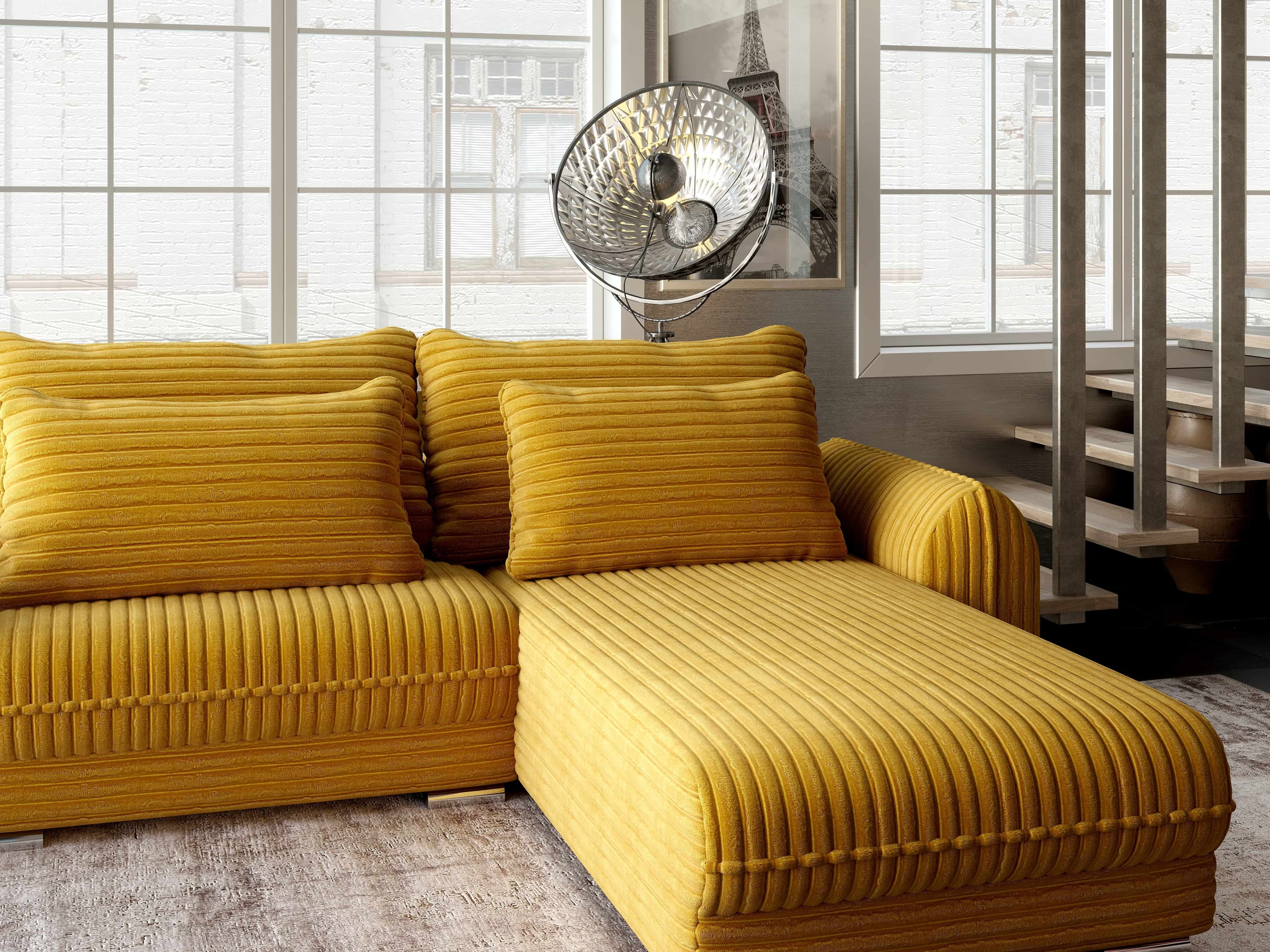 Colțar extensibil dumonde cu ladă de depozitare si sezut confortabil din spuma HR, Denver Ambience Mustar 275x185 cm II Fabrica