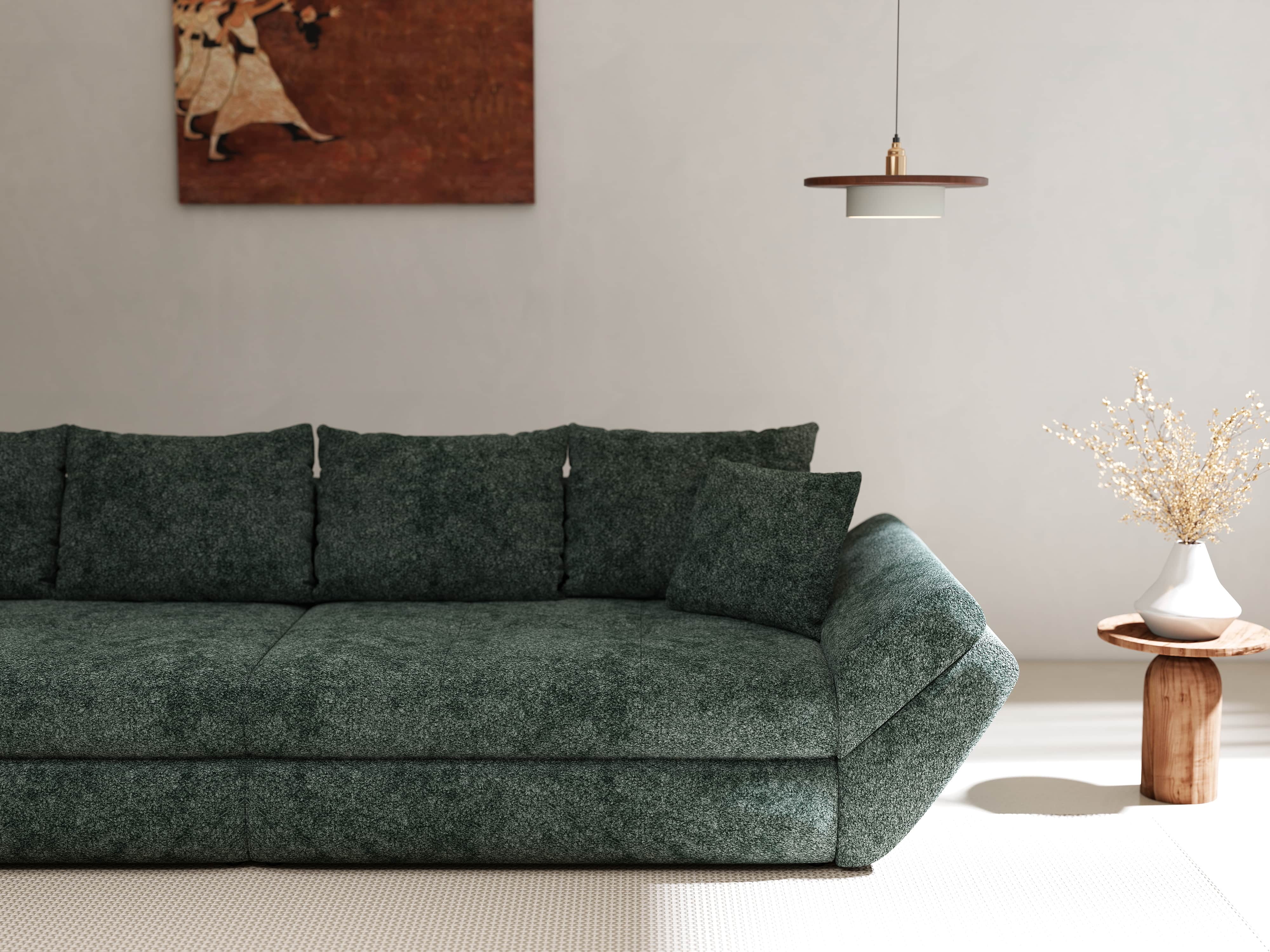 Canapea extensibilă dumonde cu ladă de depozitare si sezut confortabil din spuma HR, Loana Euphoria Verde 300x100 cm Fabrica