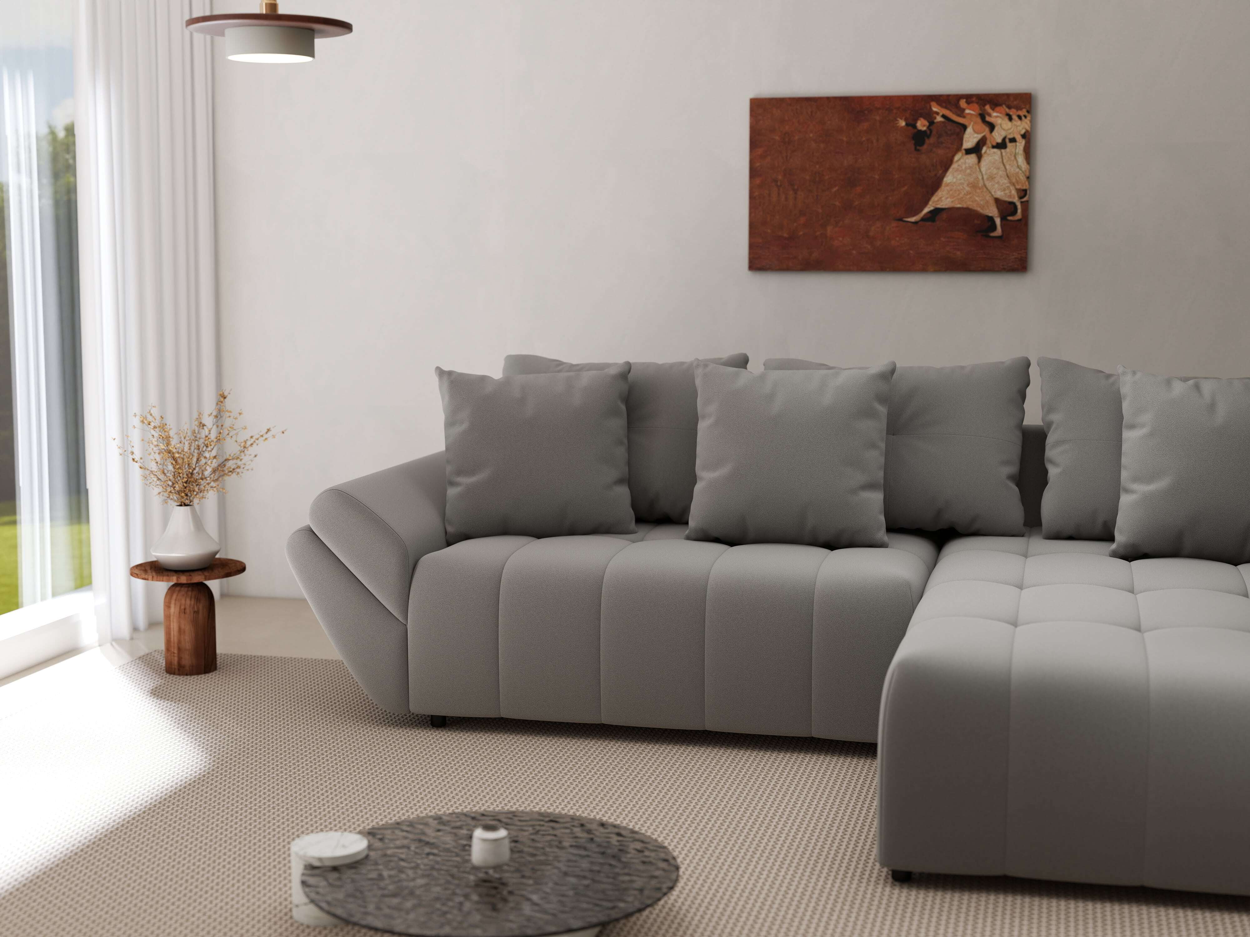 Colțar extensibil dumonde cu ladă de depozitare si sezut confortabil din spuma HR, Berlin Royal Gri 280x185 cm II Fabrica