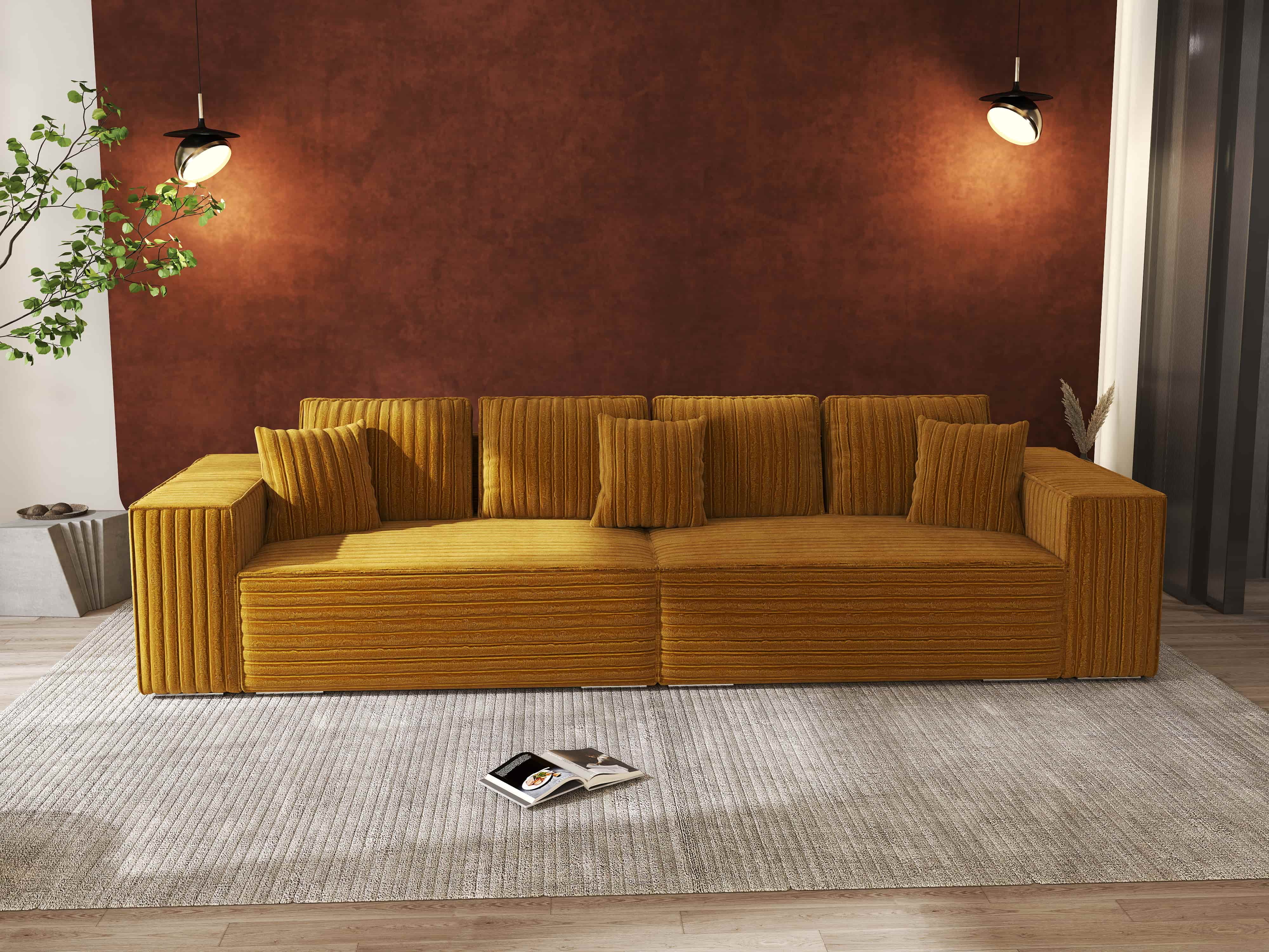 Canapea extensibilă dumonde cu ladă de depozitare si sezut confortabil din spuma HR, Dream Ambience Mustar 310x100 cm Fabrica