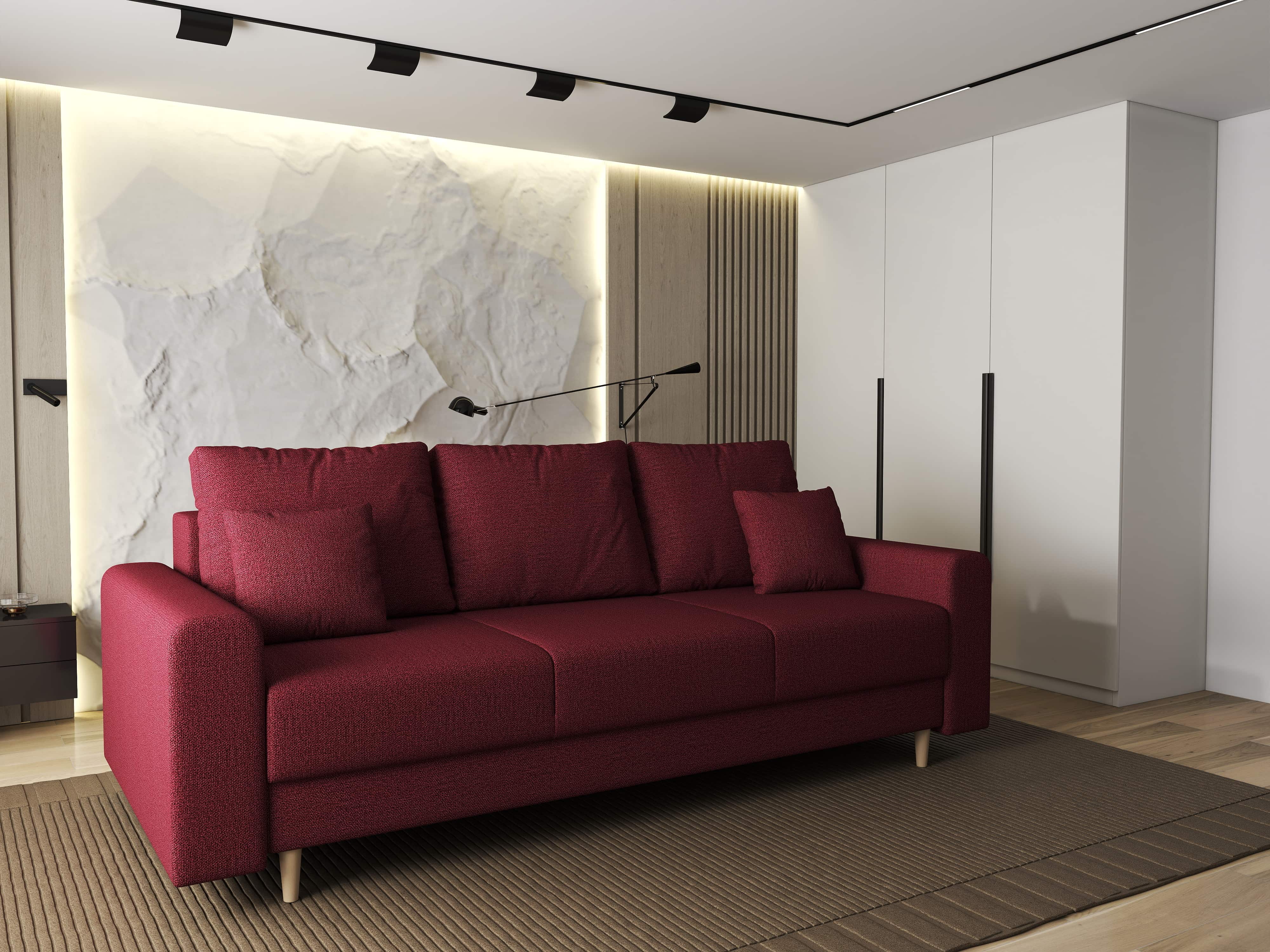 Canapea extensibilă dumonde cu ladă de depozitare si sezut confortabil din spuma HR, Kronos Enjoy Rosu 210x100 cm fabrica