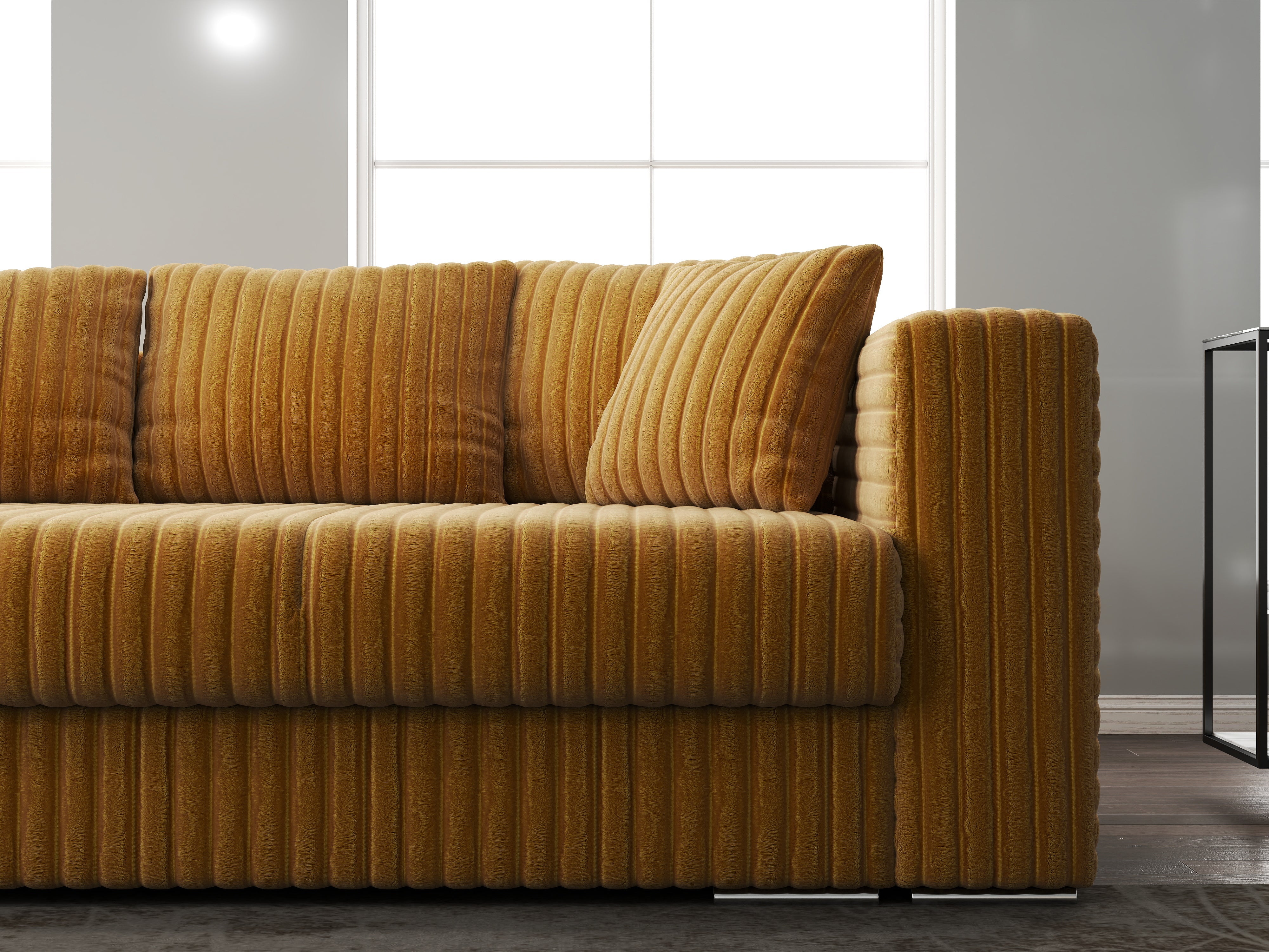 Canapea extensibilă dumonde cu ladă de depozitare si sezut confortabil din spuma HR, Gloria Ambience Mustar 240x100 cm Fabrica