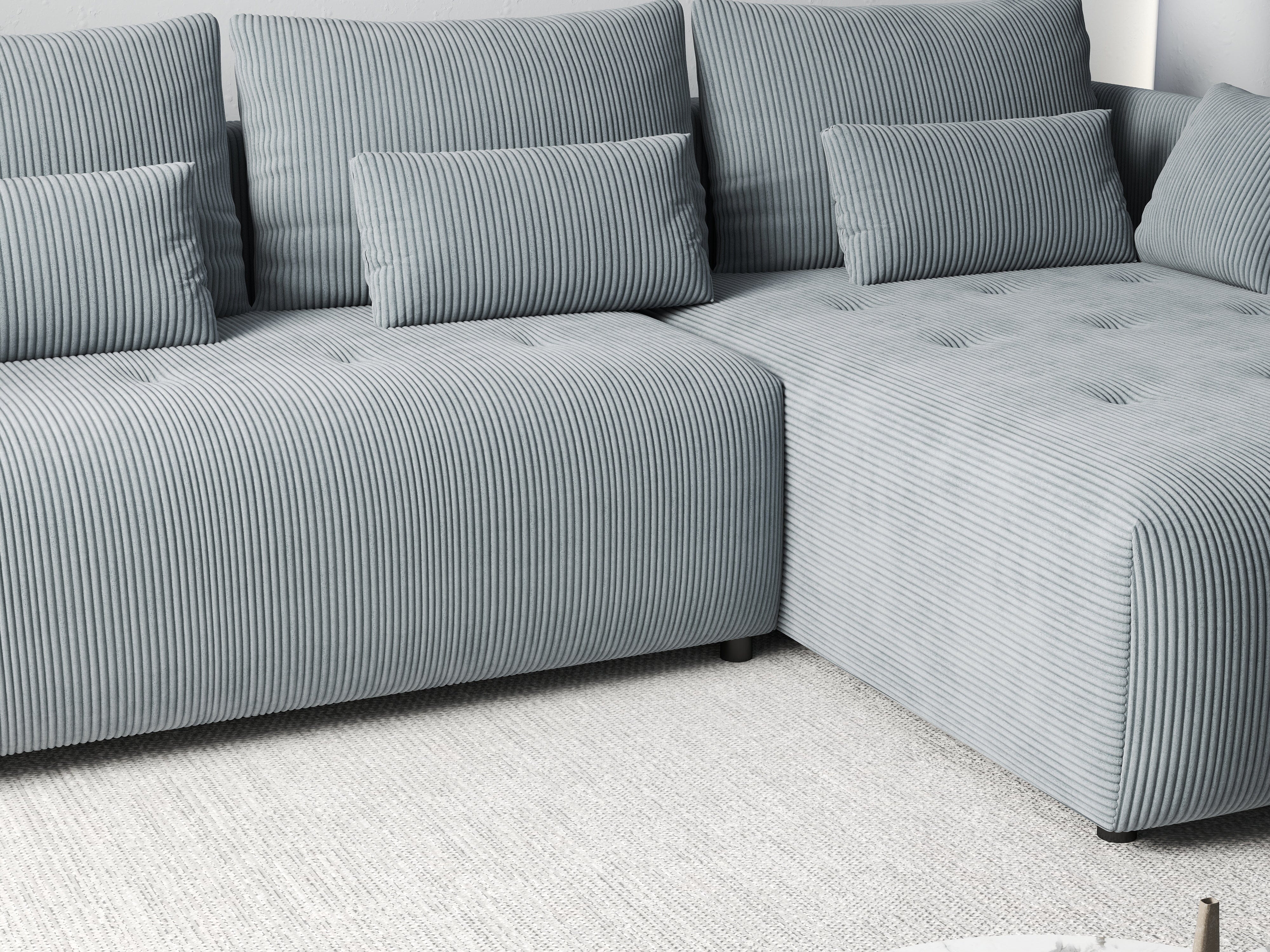 Colțar extensibil dumonde cu ladă de depozitare si sezut confortabil din spuma HR, Malta Zoom Grey II 235x185 cm Fabrica