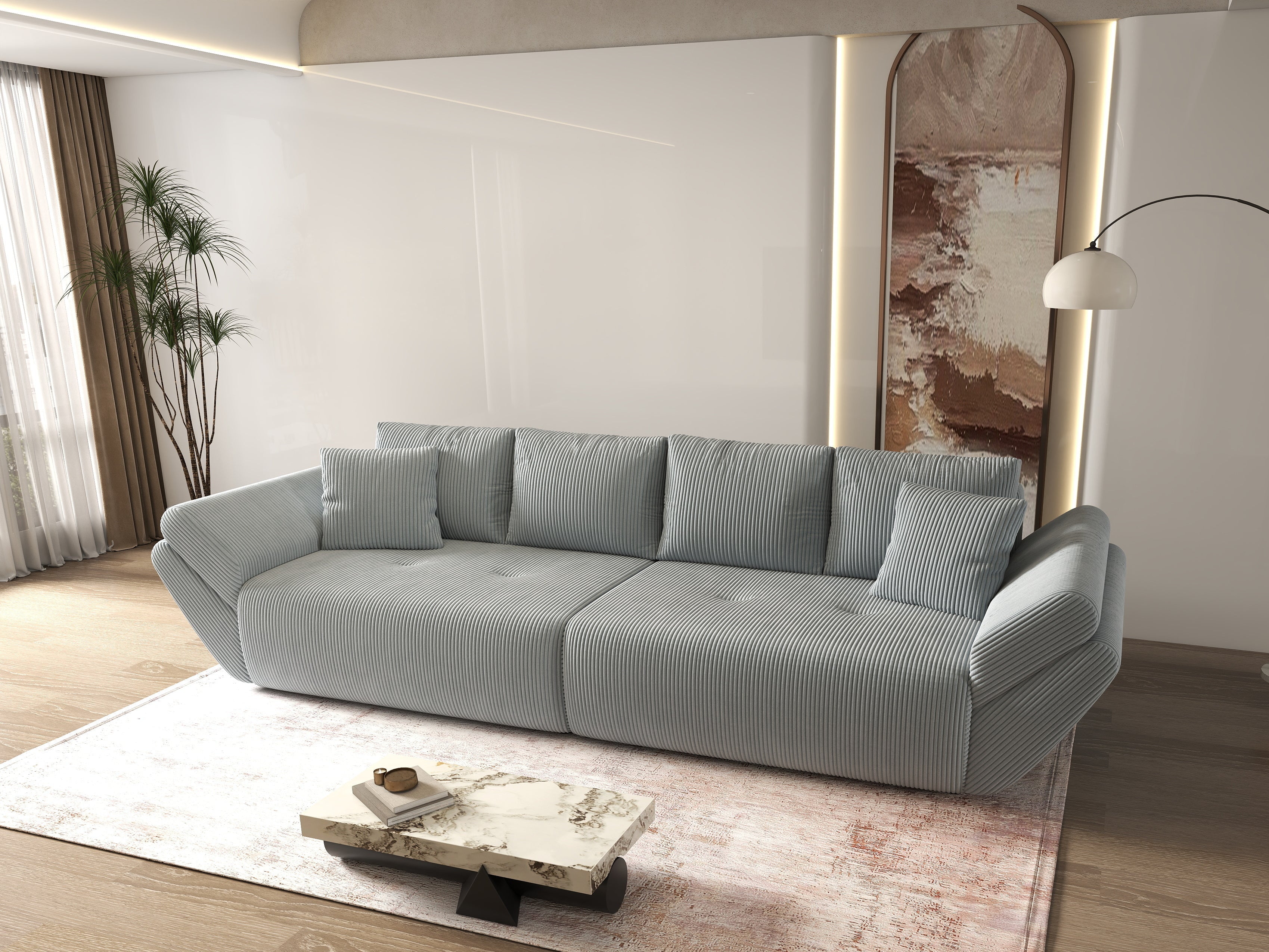 Canapea extensibilă dumonde cu ladă de depozitare si sezut confortabil din spuma HR, Berlin Zoom Gri 300x100 cm Fabrica