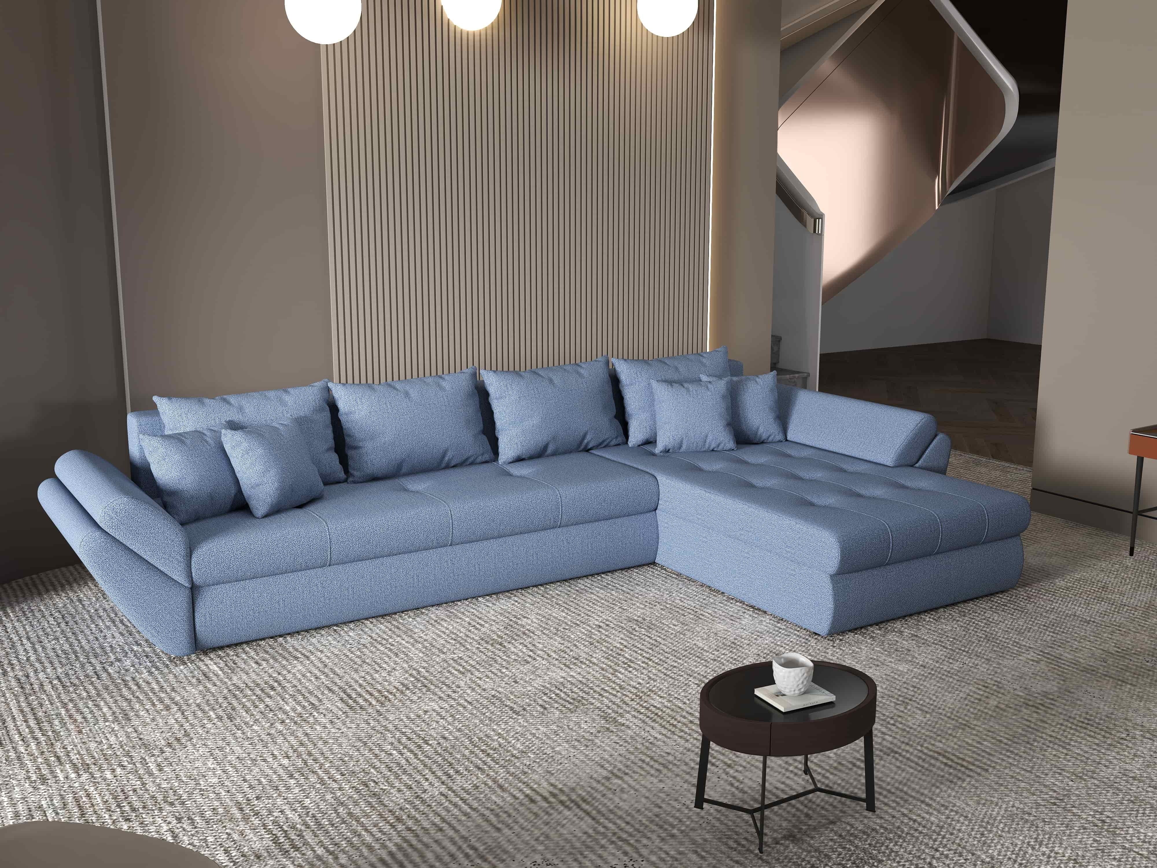 Colțar extensibil dumonde cu ladă de depozitare si sezut confortabil din spuma HR, Loana XL Enjoy Albastru II 335x185 cm Fabrica
