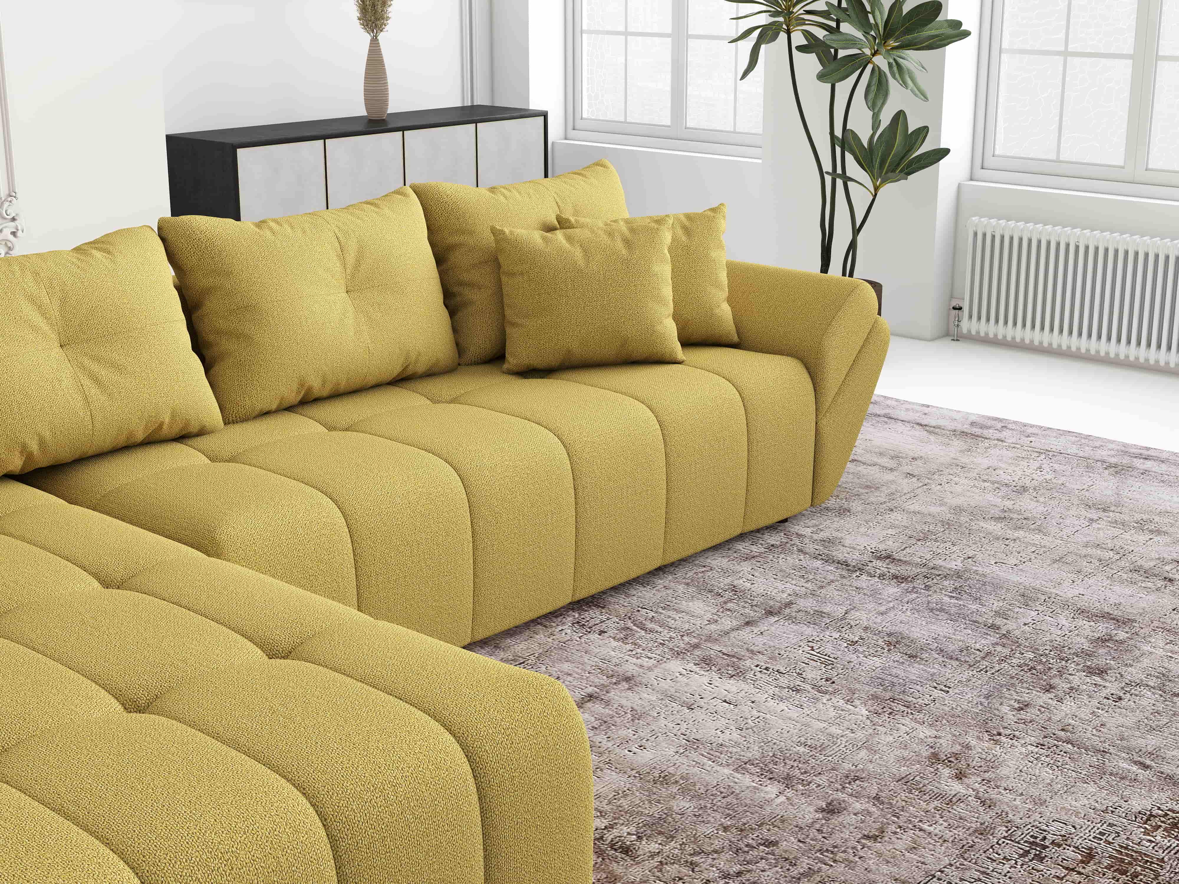 Colțar extensibil dumonde cu ladă de depozitare si sezut confortabil din spuma HR, Berlin XL Enjoy Melon 350x185 cm Fabrica