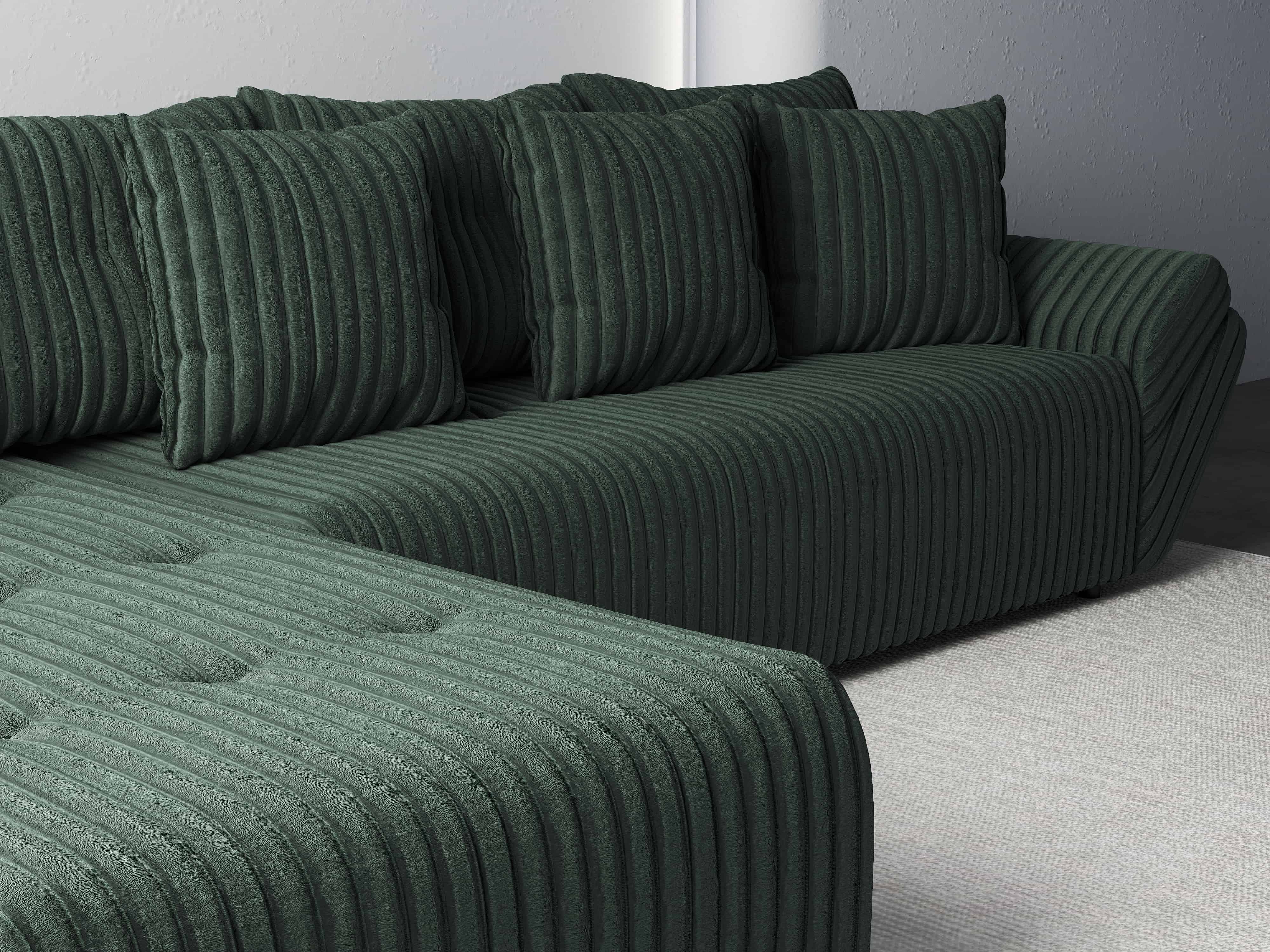 Colțar extensibil dumonde cu ladă de depozitare si sezut confortabil din spuma HR, Berlin XL Ambience Green 350x185 cm Fabrica