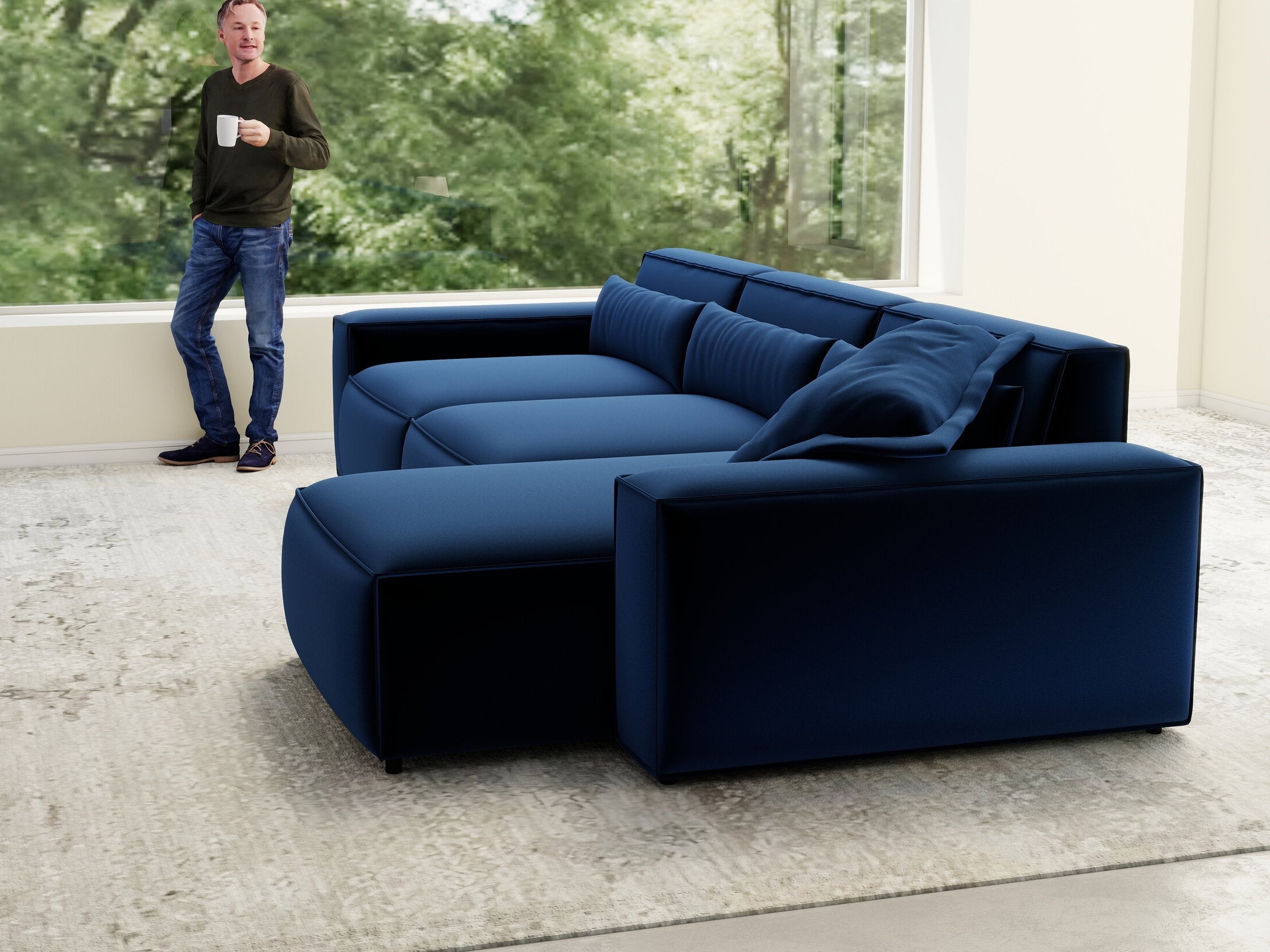 Colțar dumonde cu sezut confortabil din spuma HR, Marvelo XL Royal Albastru Navy 366x175 cm II