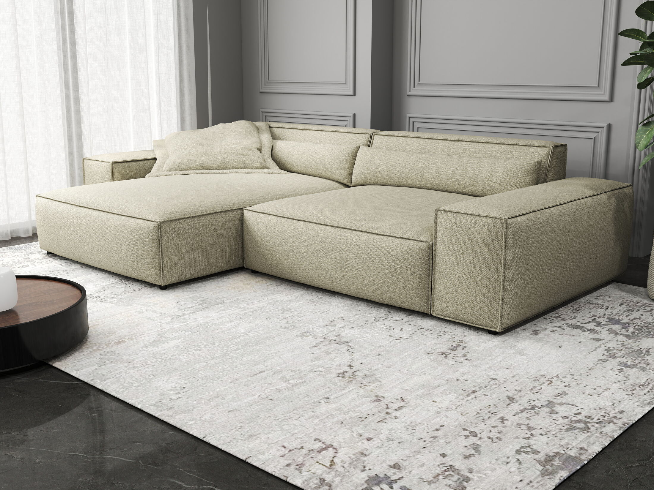 Colțar dumonde cu șezut confortabil din spumă HR, Marvelo Enjoy Bej 264x175 cm