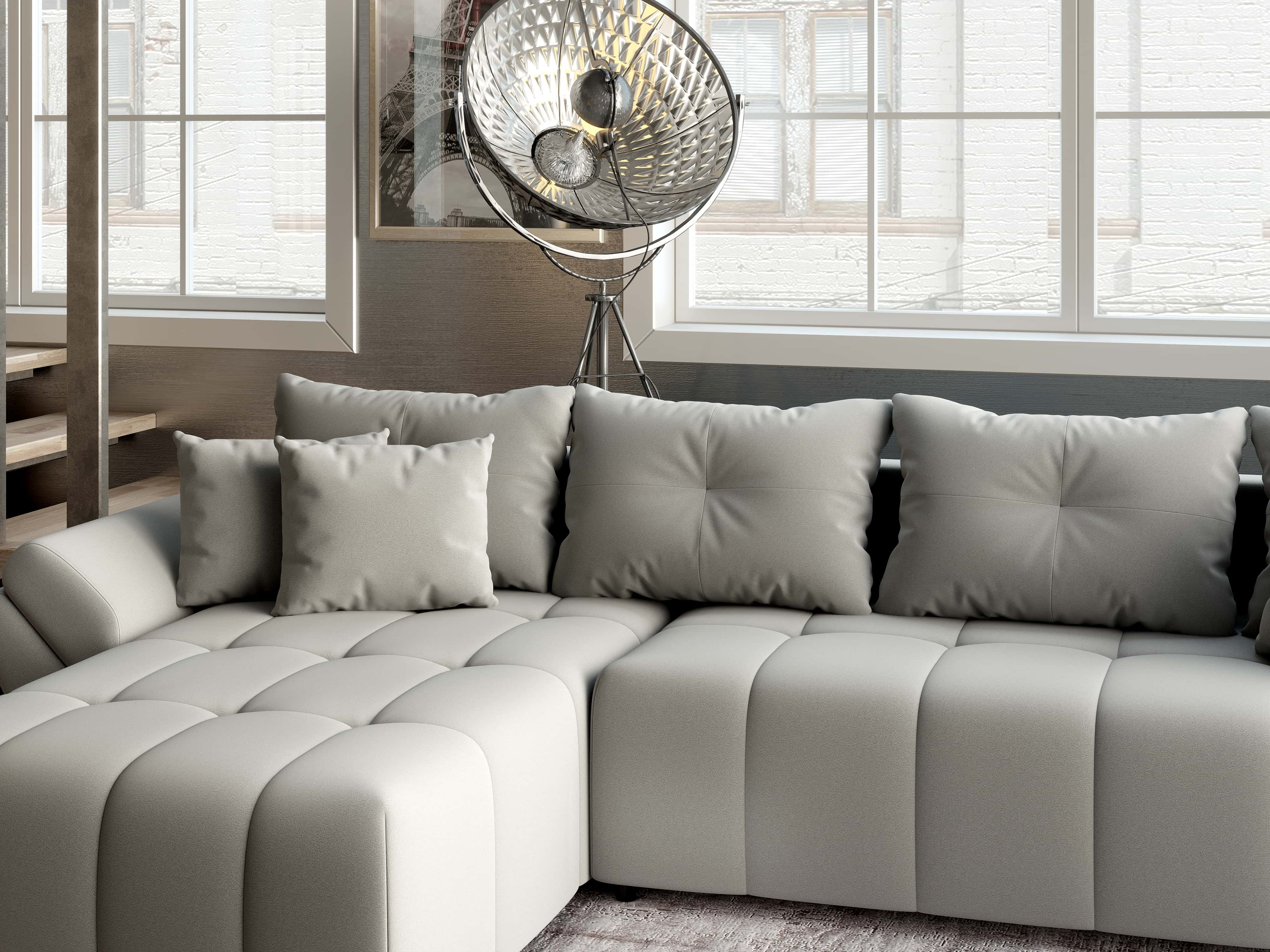 Colțar extensibil dumonde cu ladă de depozitare si sezut confortabil din spuma HR, Berlin XL Royal Gri 350x185 cm Fabrica