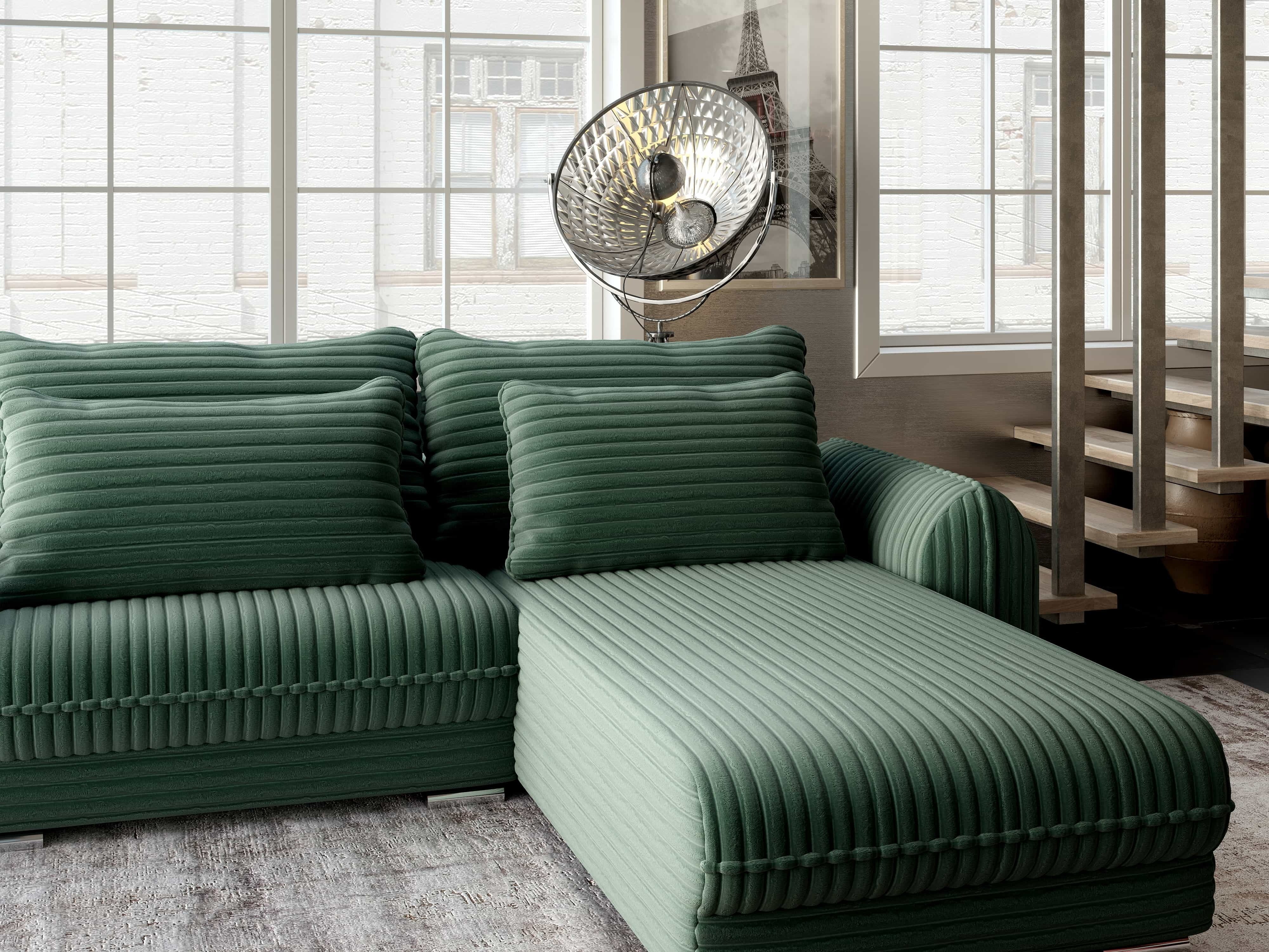 Colțar extensibil dumonde cu ladă de depozitare si sezut confortabil din spuma HR, Denver Ambience Verde 275x185 cm II Fabrica