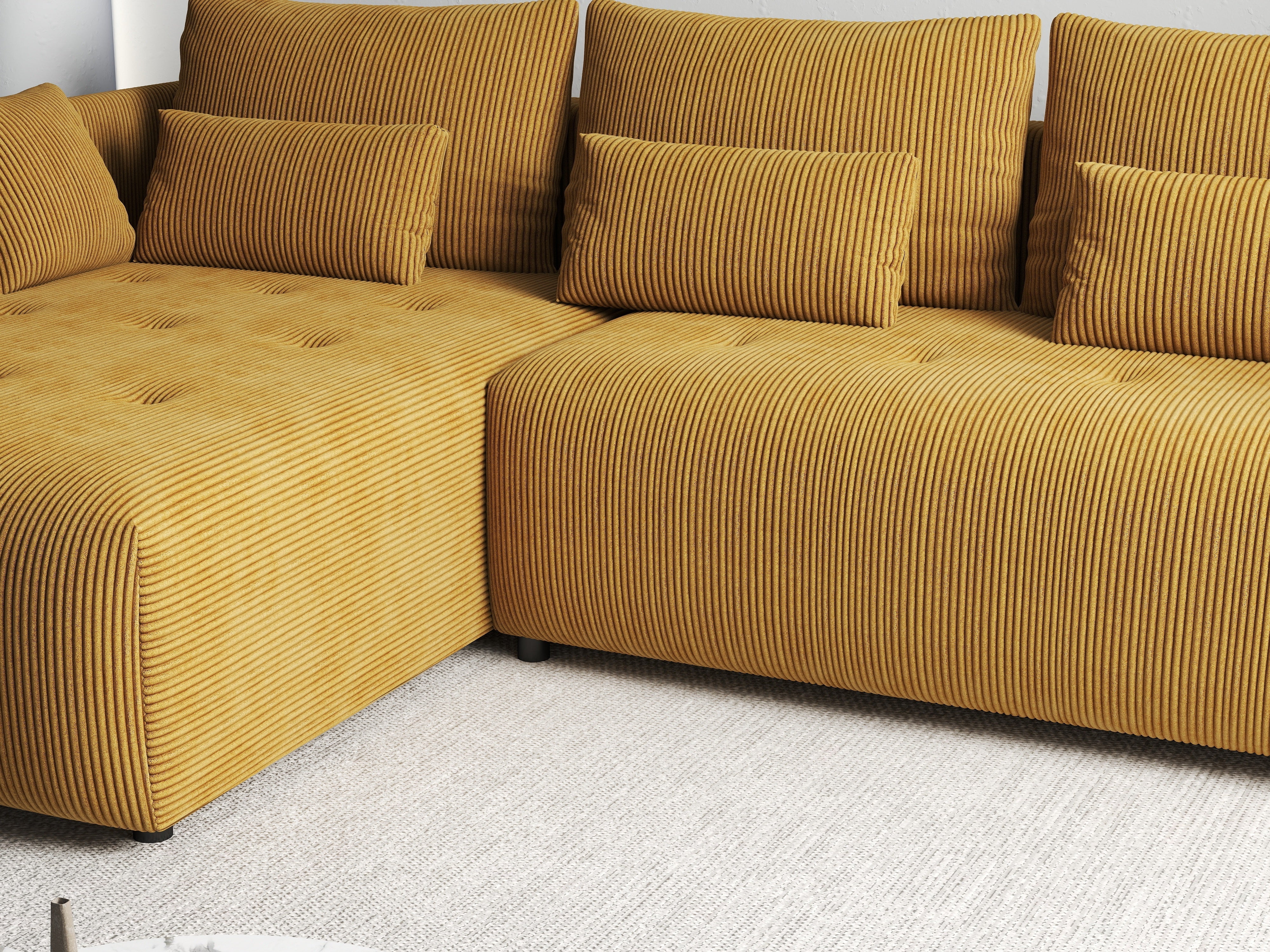 Colțar extensibil dumonde cu ladă de depozitare si sezut confortabil din spuma HR, Malta Zoom Mustar II 235x185 cm Fabrica