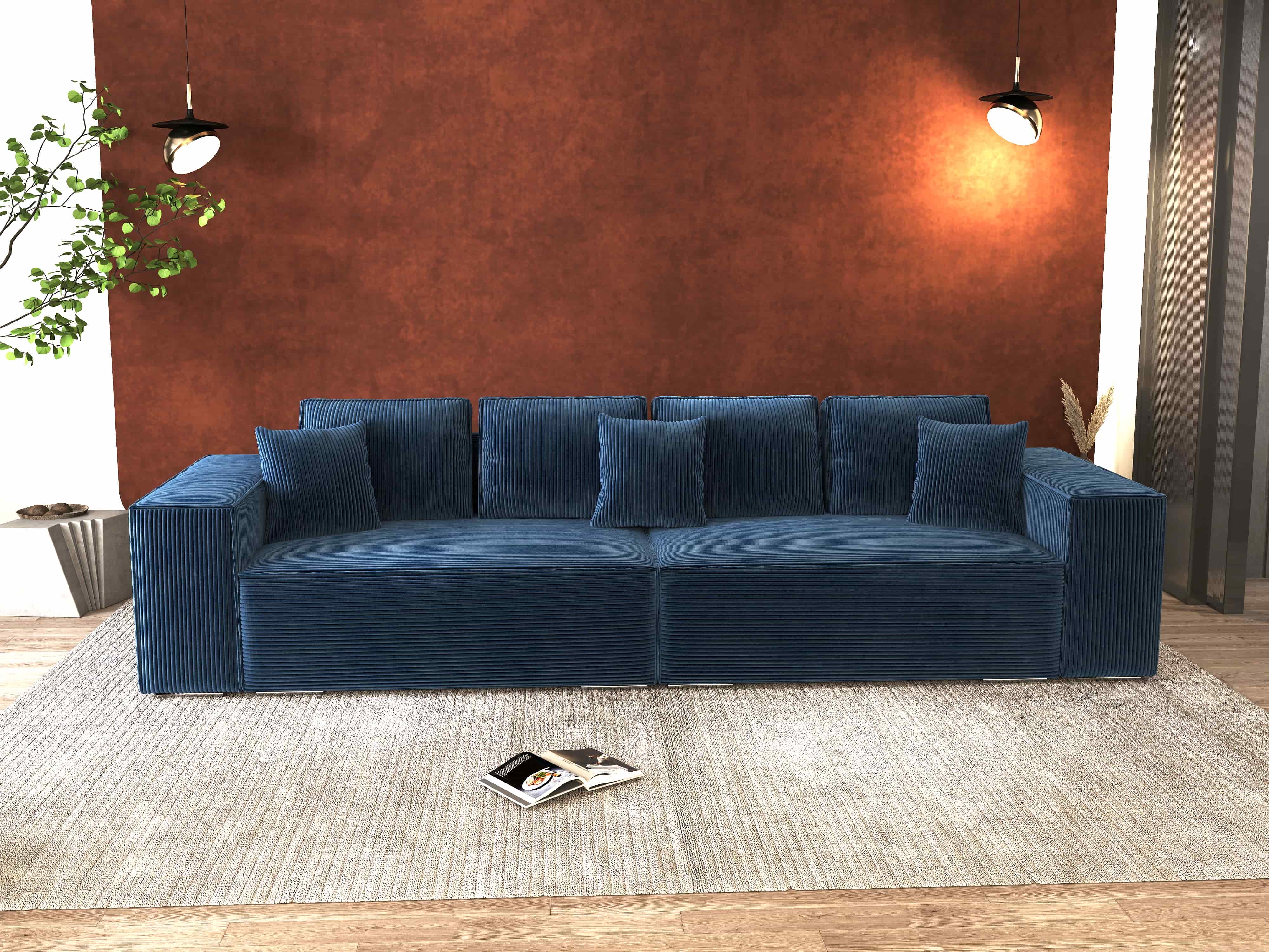 Canapea extensibilă dumonde cu ladă de depozitare si sezut confortabil din spuma HR, Dream Zoom Albastru 310x100 cm Fabrica