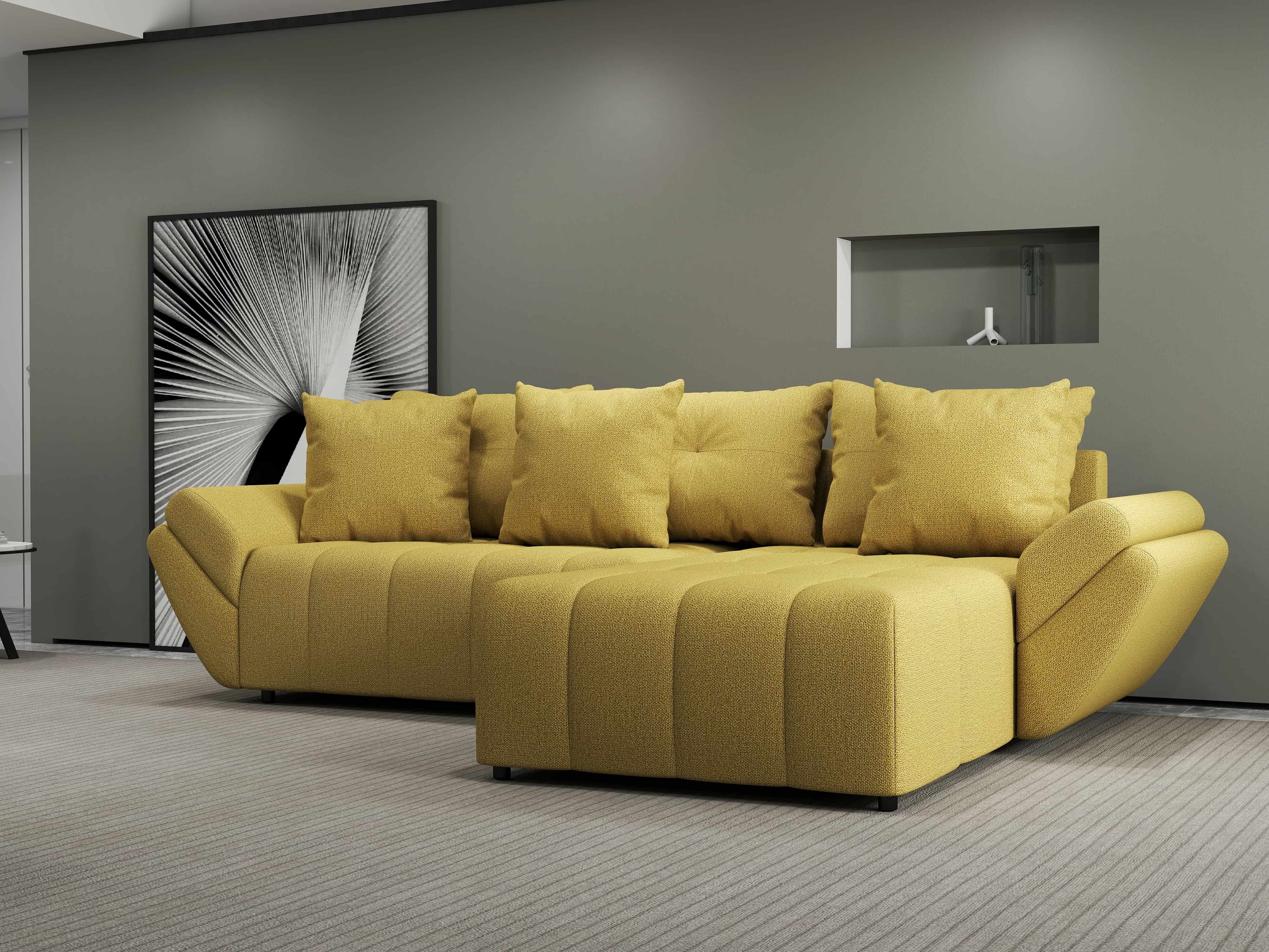 Colțar extensibil dumonde cu ladă de depozitare si sezut confortabil din spuma HR, Berlin Enjoy Melon 280x185 cm II Fabrica