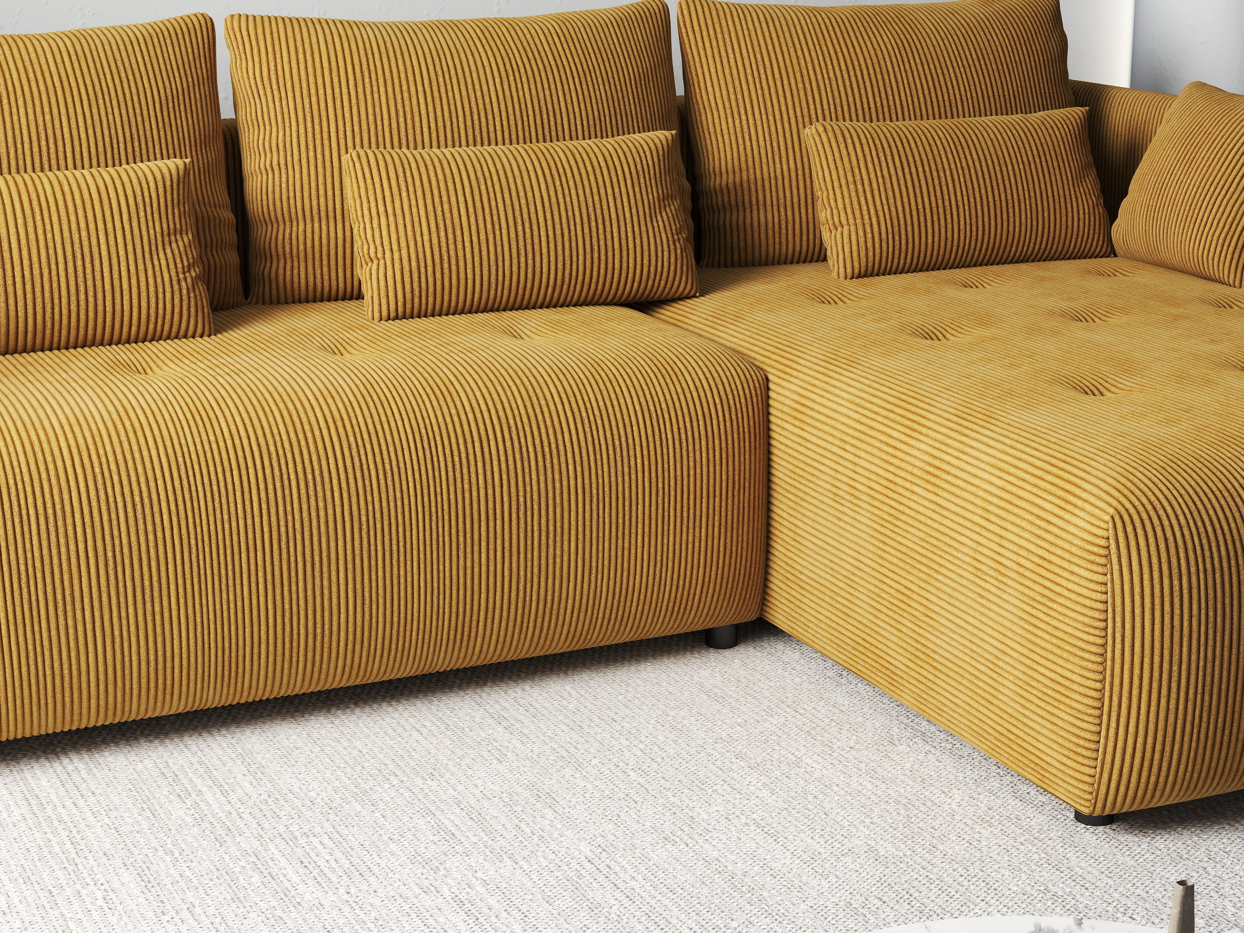 Colțar extensibil dumonde cu ladă de depozitare si sezut confortabil din spuma HR, Malta Zoom Mustar 235x185 cm Fabrica