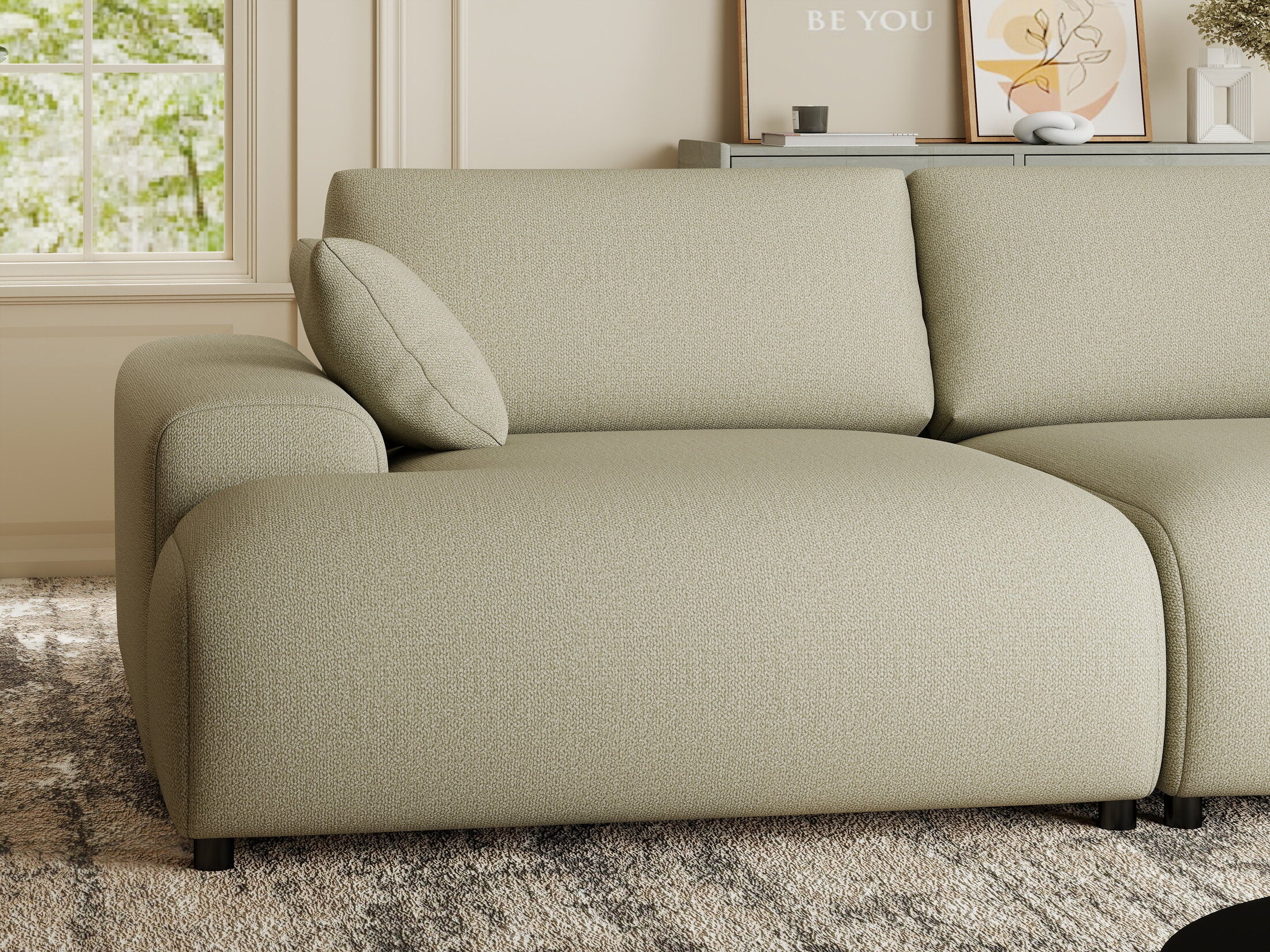 Canapea dumonde cu sezut confortabil din spuma HR, Hudson Enjoy Bej 237x144 cm