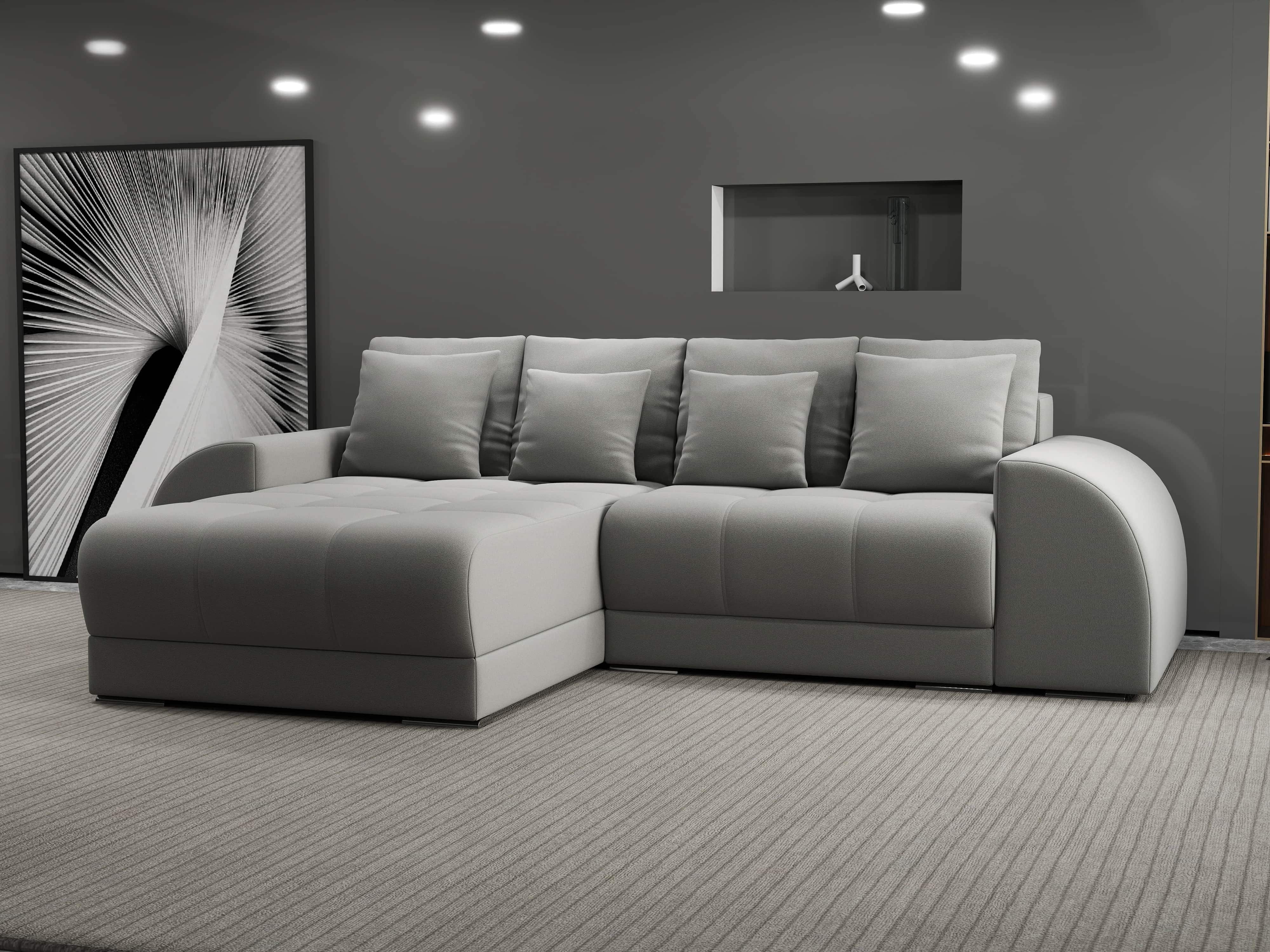 Colțar extensibil dumonde cu ladă de depozitare si sezut confortabil din spuma HR, Verona Royal Gri 290x185 cm Fabrica