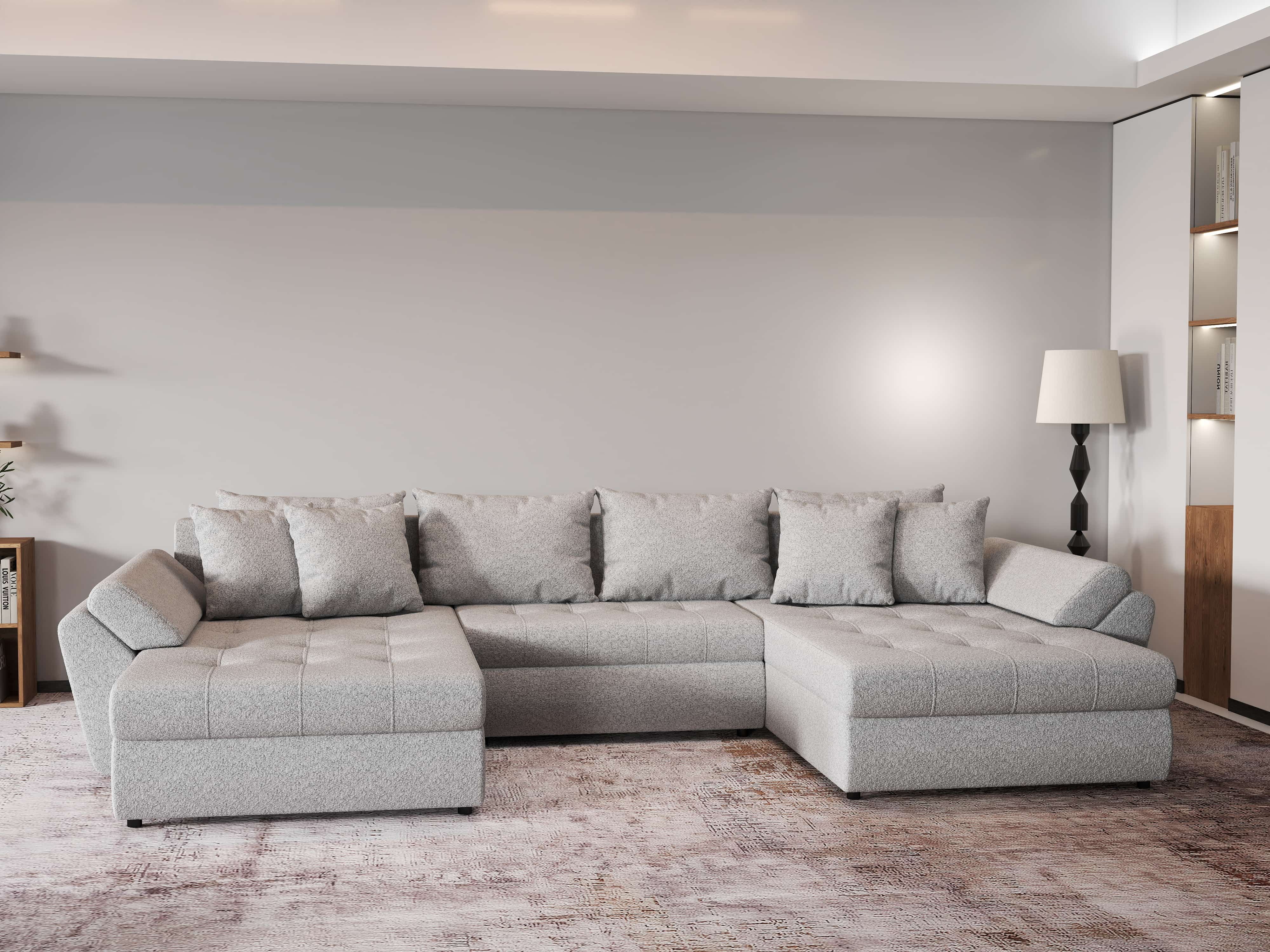 Colțar extensibil dumonde cu ladă de depozitare si sezut confortabil din spuma HR, Loana U Euphoria Dove 355x185 cm Fabrica