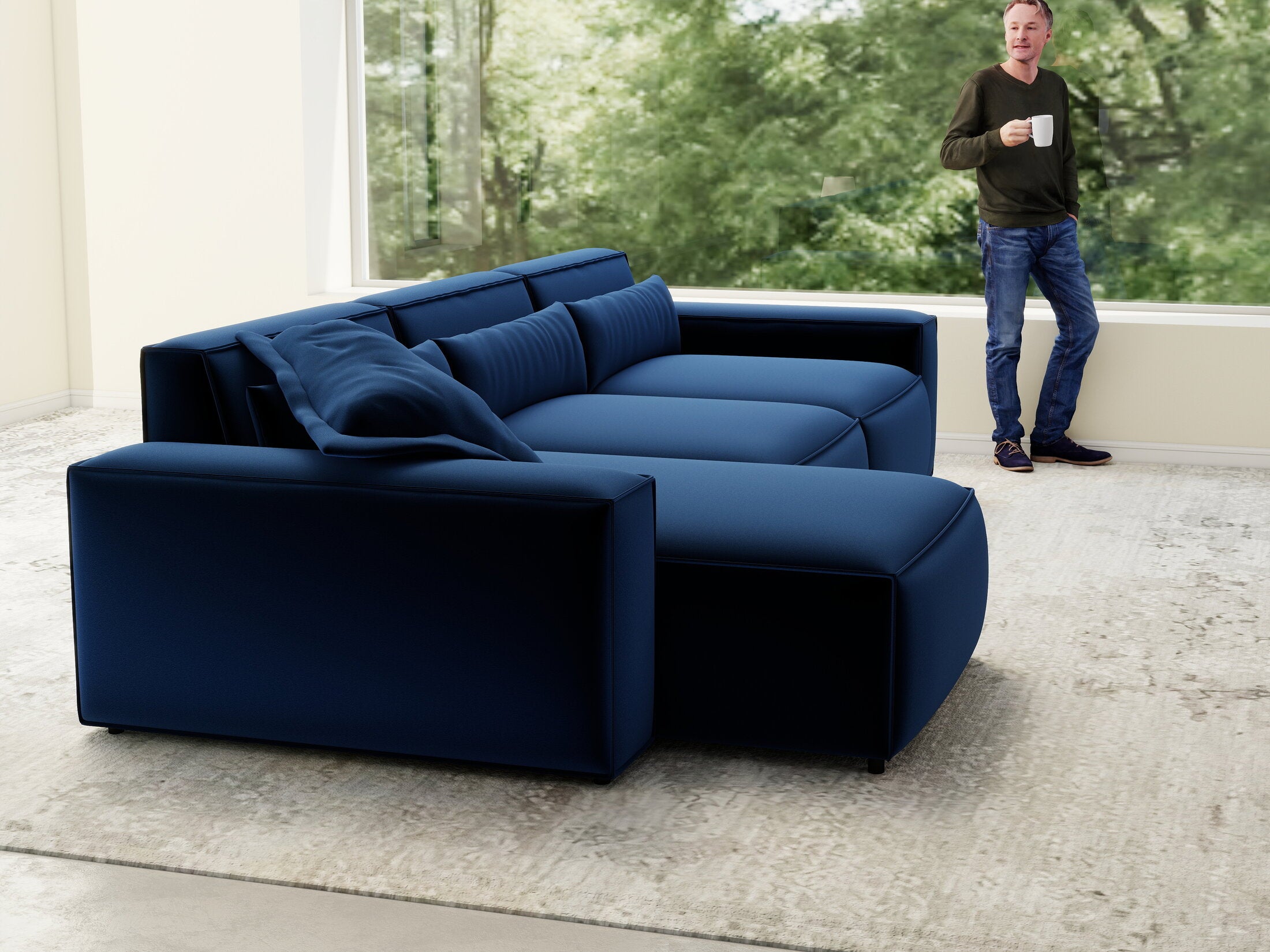 Colțar dumonde cu sezut confortabil din spuma HR, Marvelo XL Royal Albastru Navy 366x175 cm
