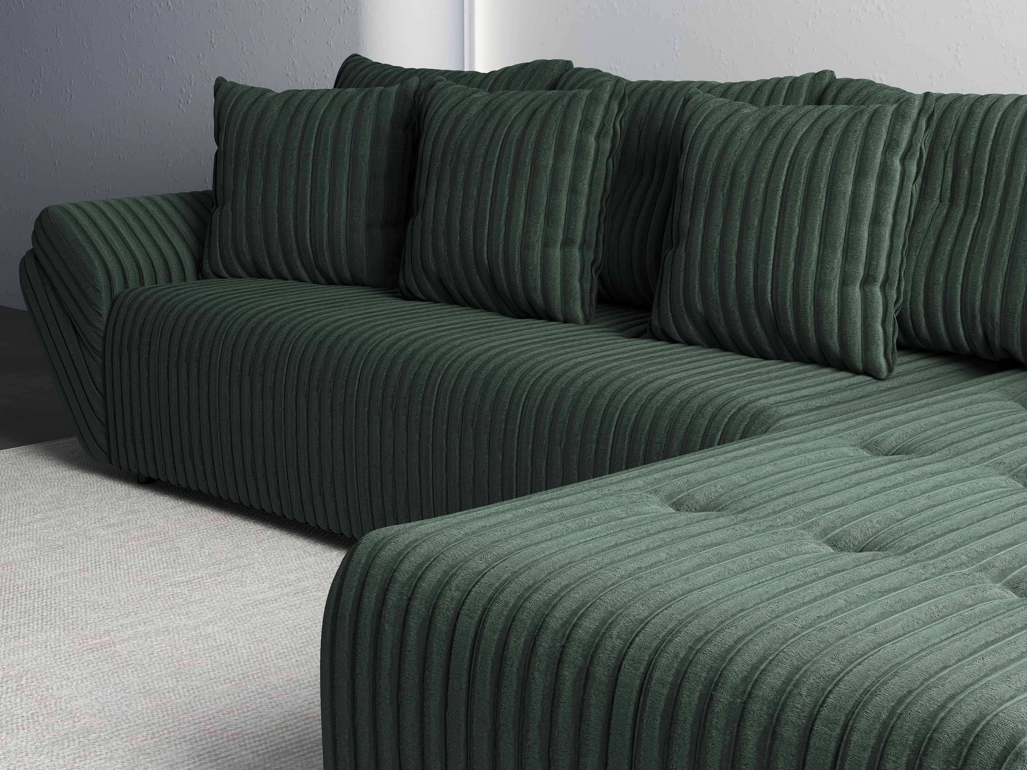 Colțar extensibil dumonde cu ladă de depozitare si sezut confortabil din spuma HR, Berlin XL Ambience Green II 350x185 cm Fabrica