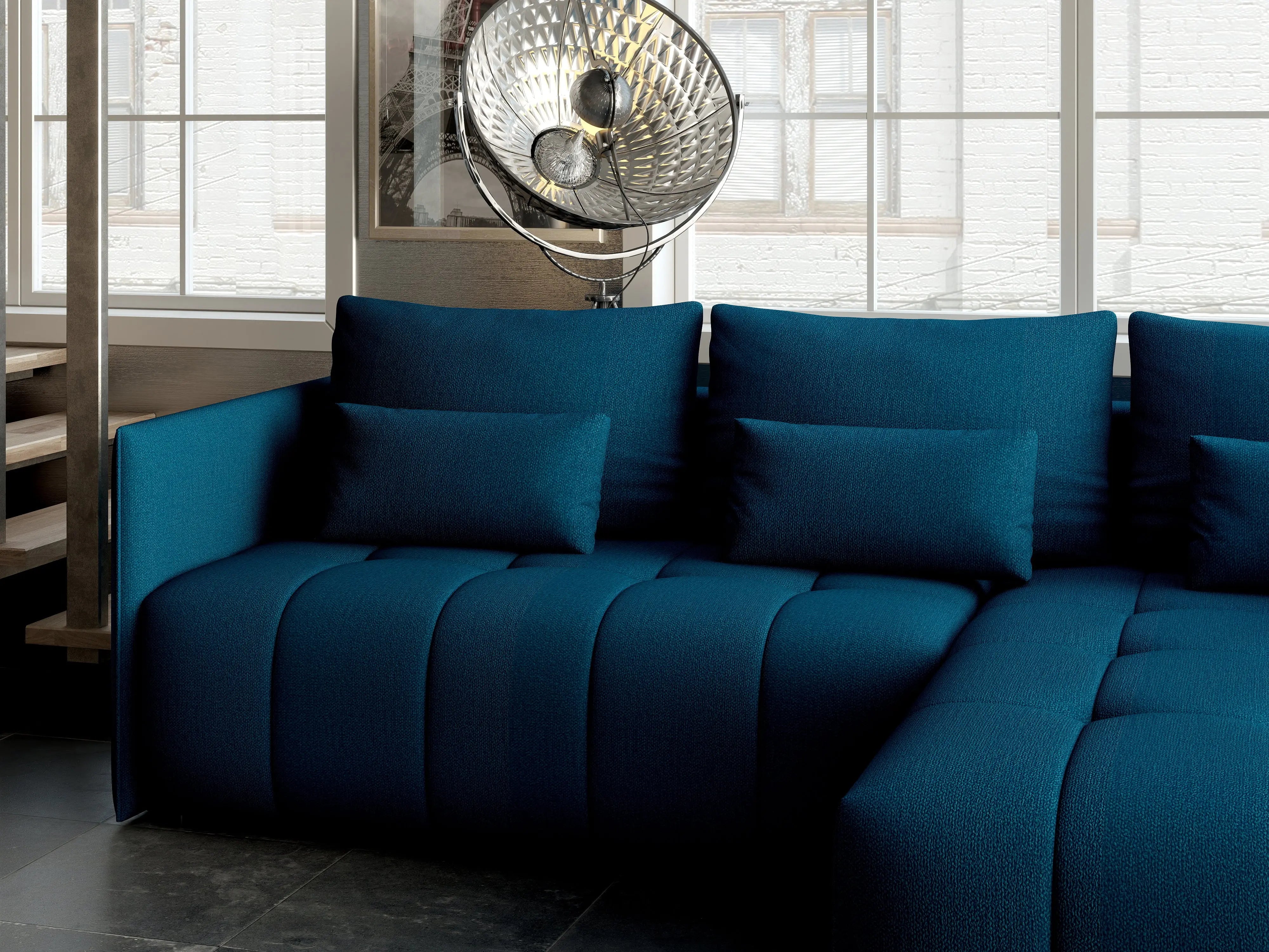 Colțar extensibil dumonde cu ladă de depozitare si sezut confortabil din spuma HR, Malta Verde Petrol II 235x185 cm Fabrica