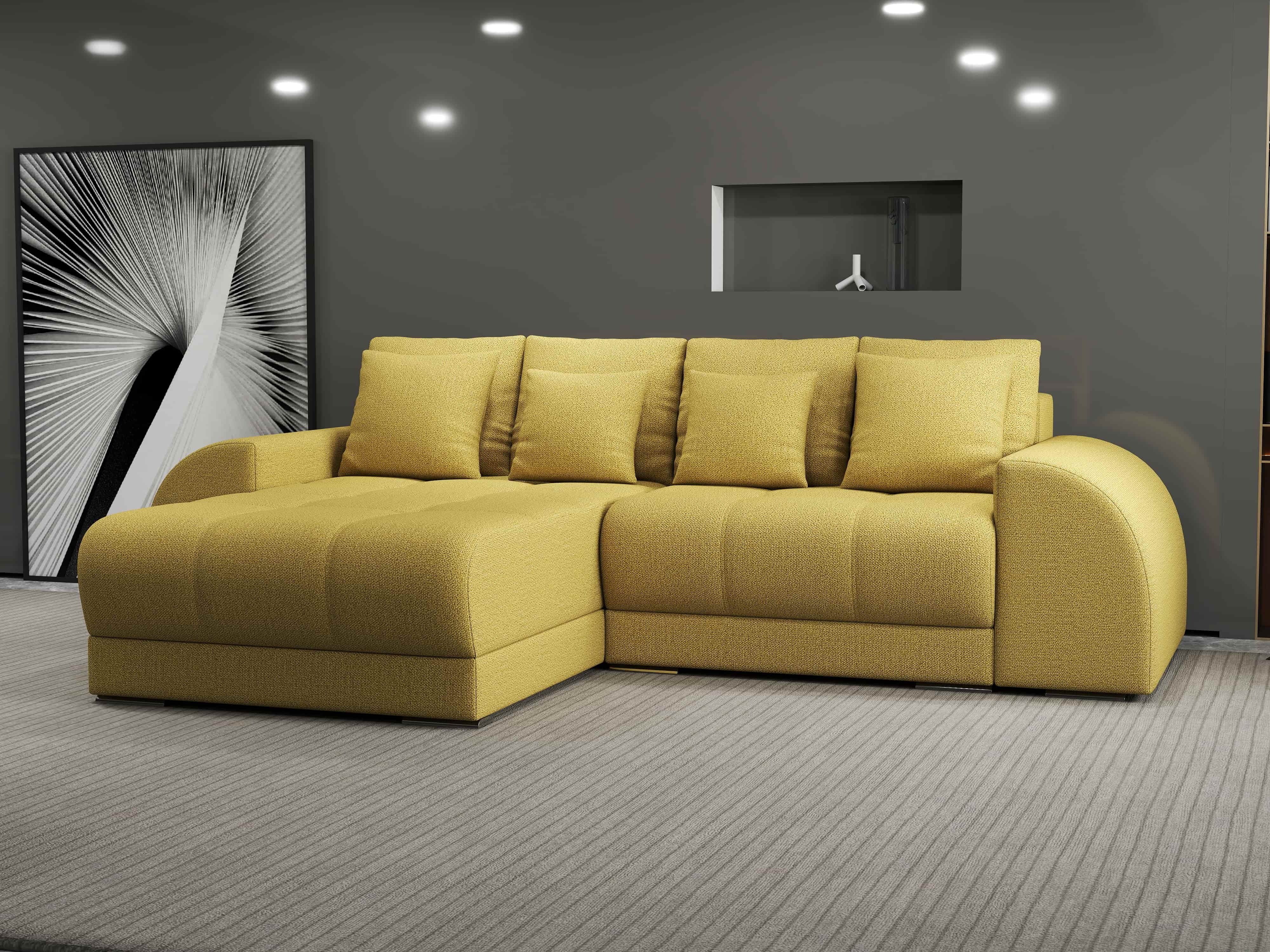 Colțar extensibil dumonde cu ladă de depozitare si sezut confortabil din spuma HR, Verona Enjoy Melon 290x185 cm Fabrica