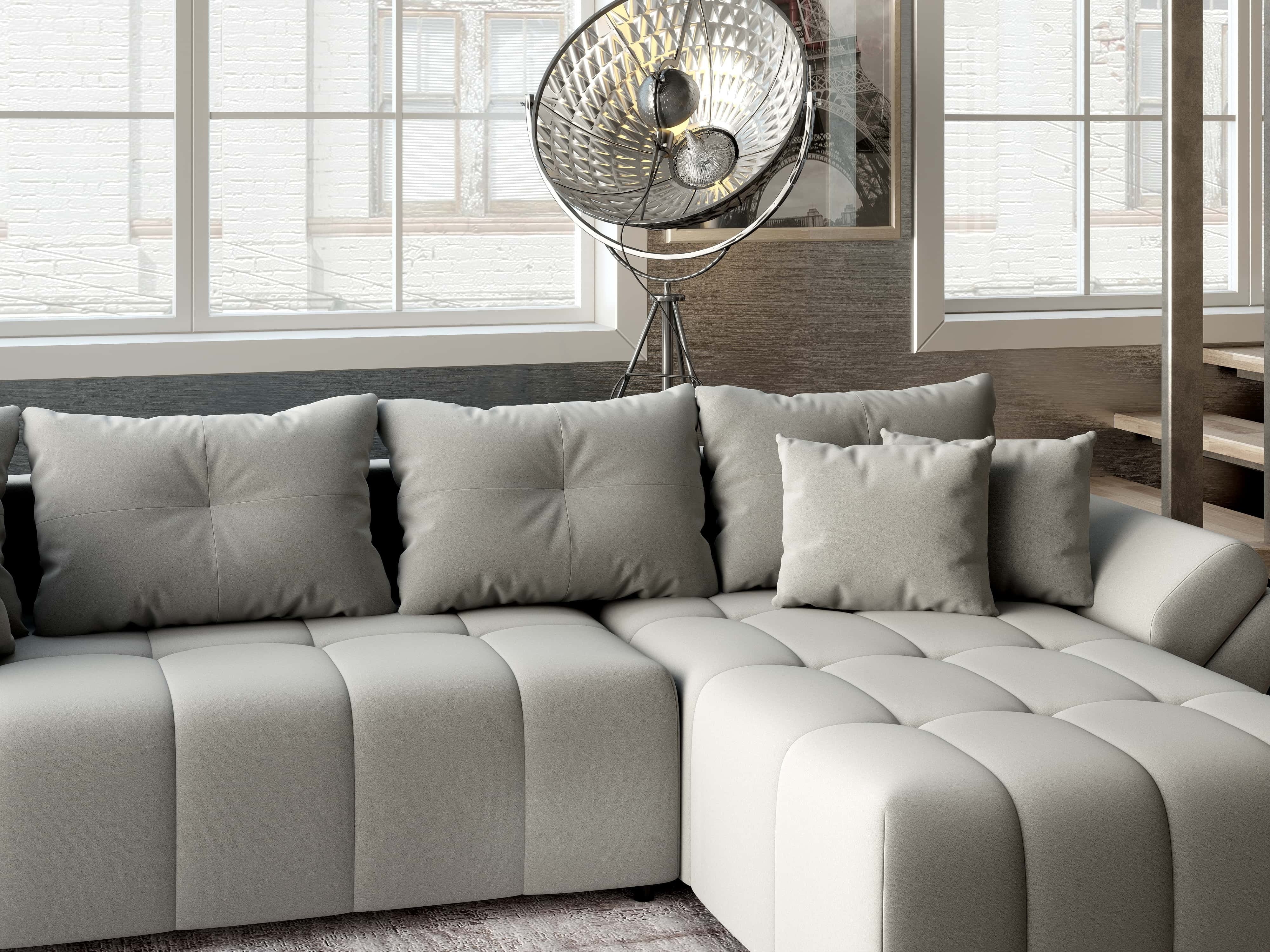 Colțar extensibil dumonde cu ladă de depozitare si sezut confortabil din spuma HR, Berlin XL Royal Gri 350x185 cm II Fabrica