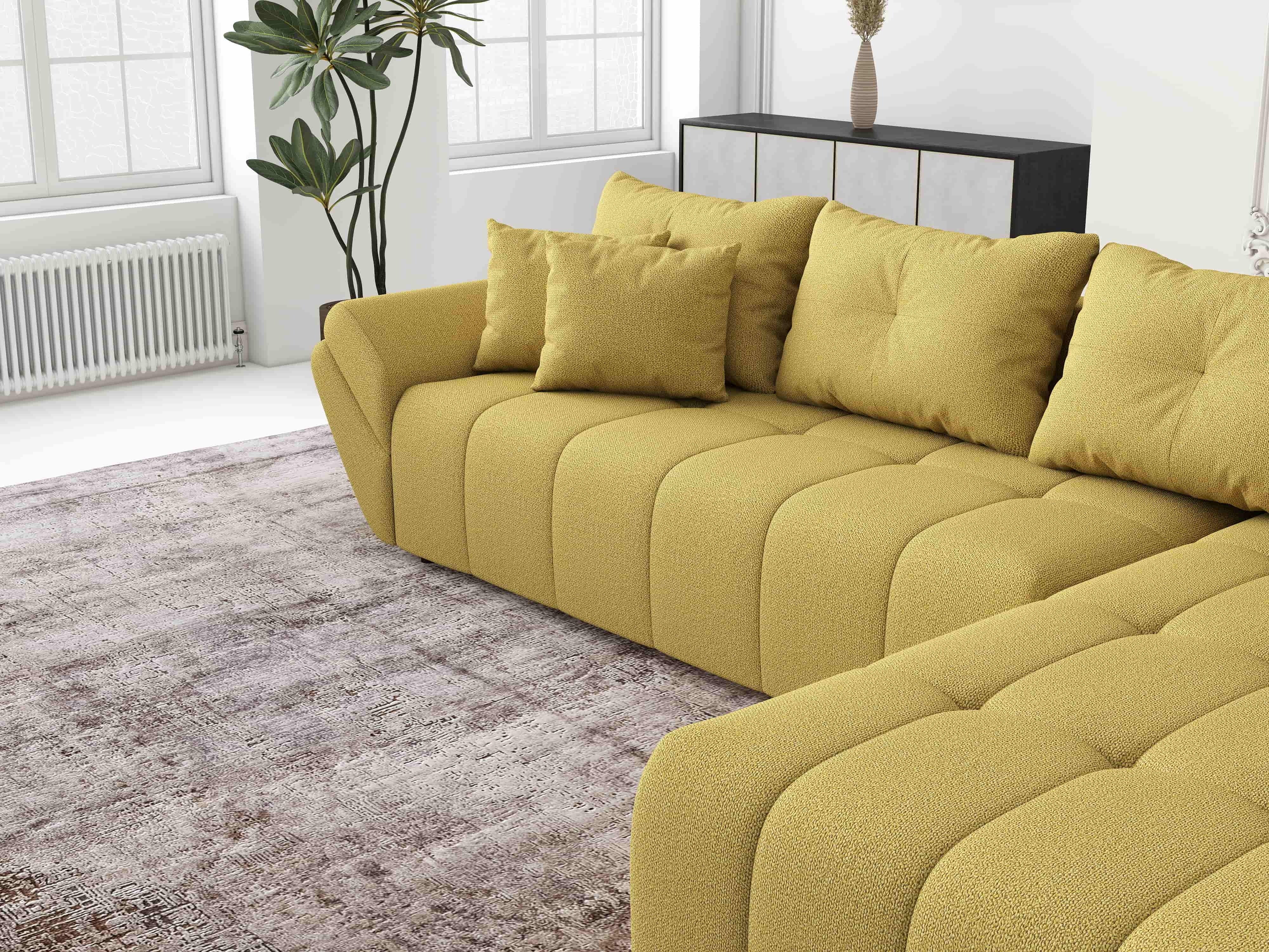 Colțar extensibil dumonde cu ladă de depozitare si sezut confortabil din spuma HR, Berlin XL Enjoy Melon 350x185 cm II Fabrica