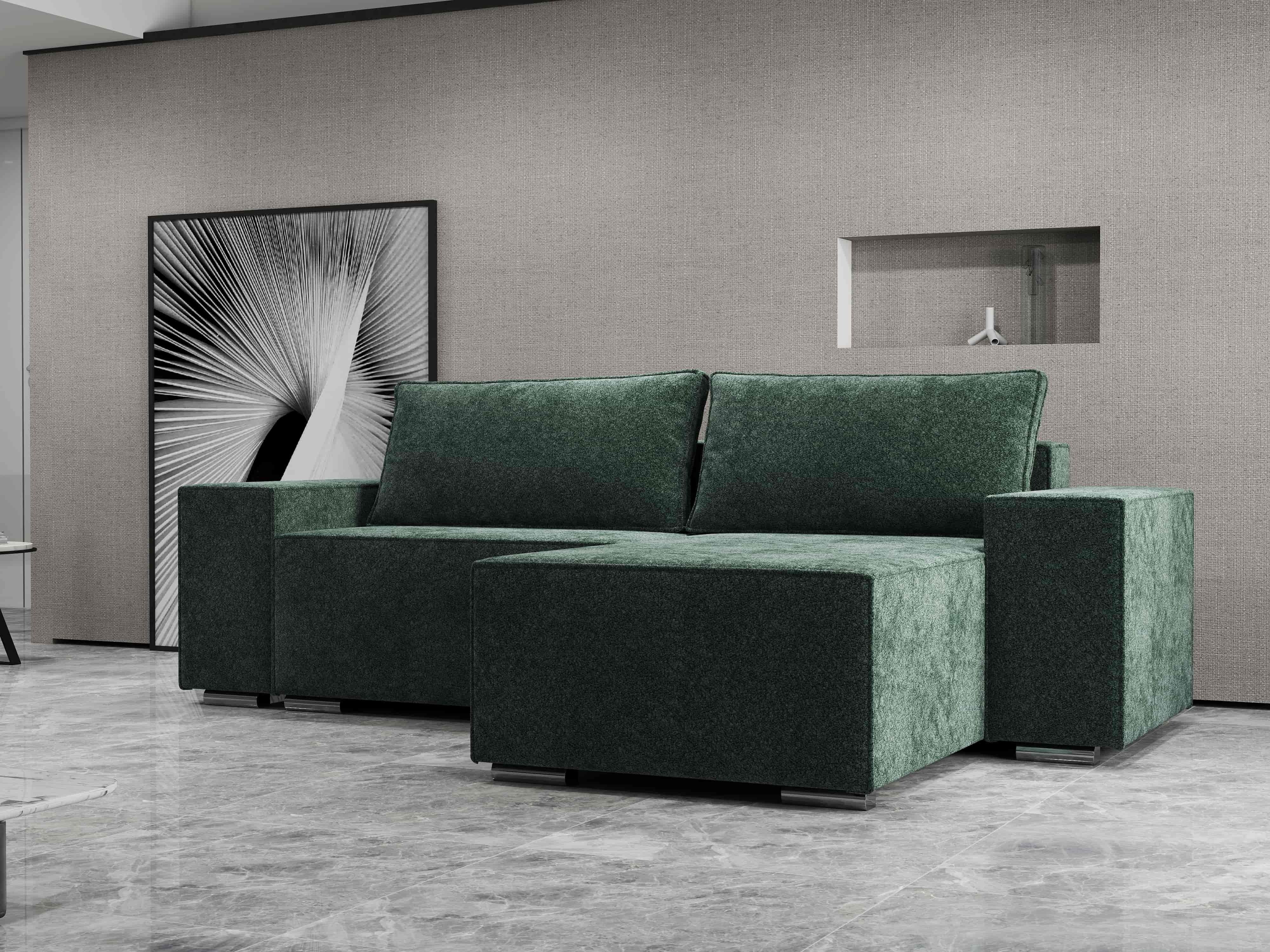 Colțar extensibil dumonde cu ladă de depozitare si sezut confortabil din spuma HR, Dream Euphoria Verde 290x185 cm II Fabrica