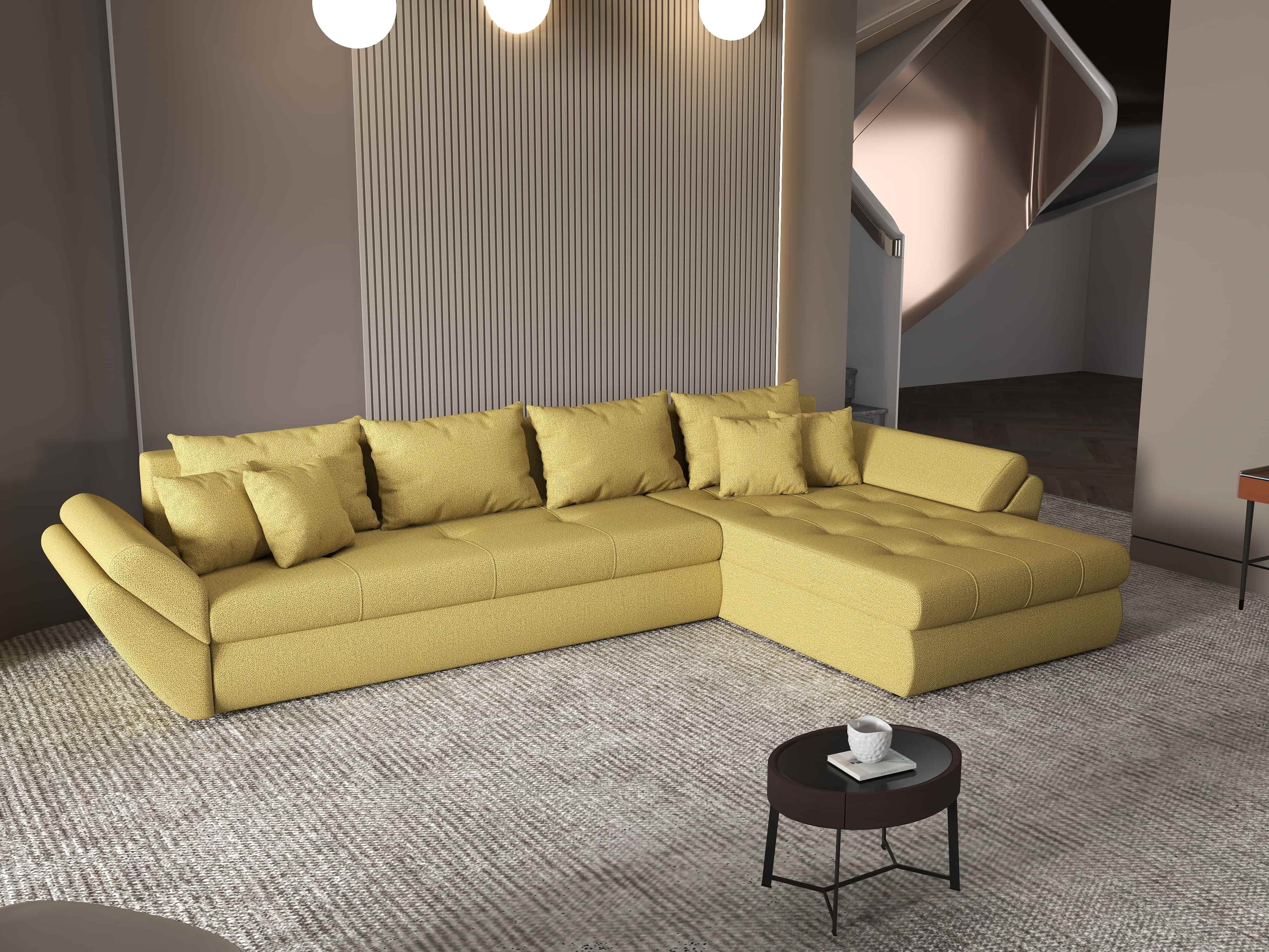 Colțar extensibil dumonde cu ladă de depozitare si sezut confortabil din spuma HR, Loana XL Enjoy Melon II 335x185 cm Fabrica