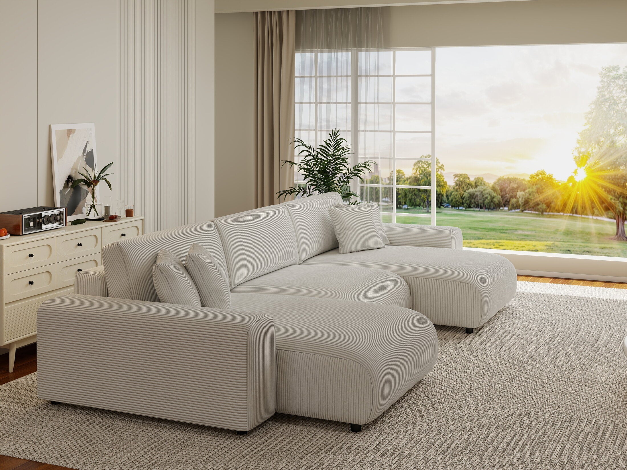 Colțar extensibil dumonde cu ladă de depozitare si sezut confortabil din spuma HR, Sarina U Zoom Gri 350x168 cm