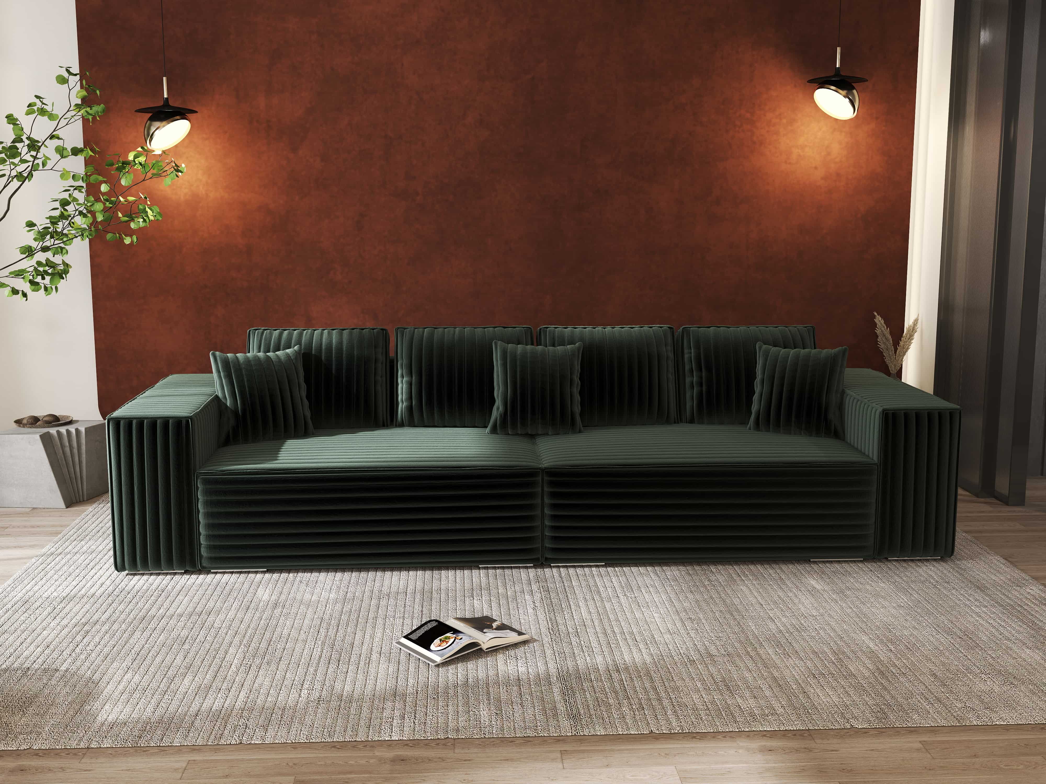 Canapea extensibilă dumonde cu ladă de depozitare si sezut confortabil din spuma HR, Dream Ambience Verde 310x100 cm Fabrica