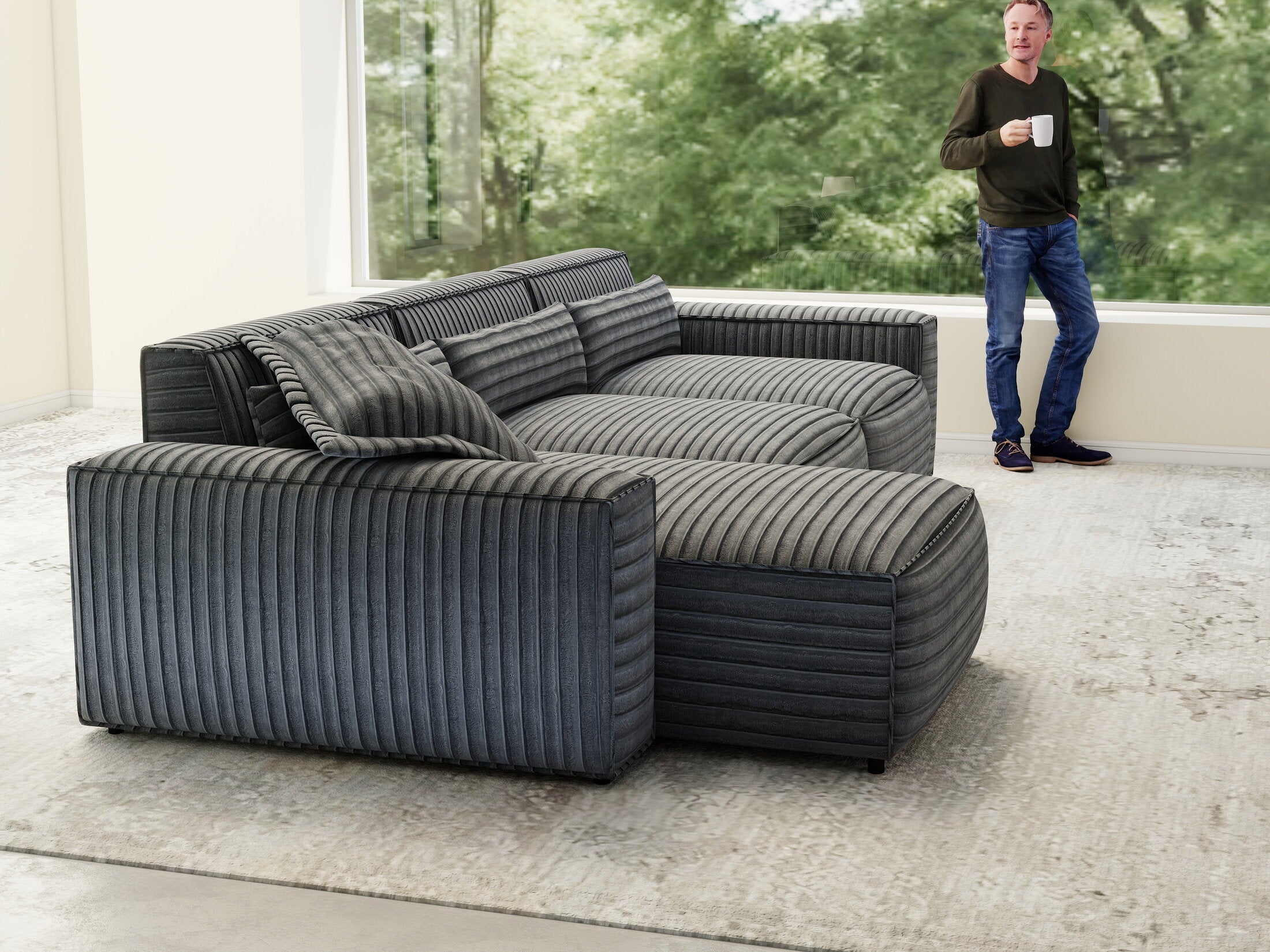 Colțar dumonde cu sezut confortabil din spuma HR, Marvelo XL Ambience Gri 366x175 cm