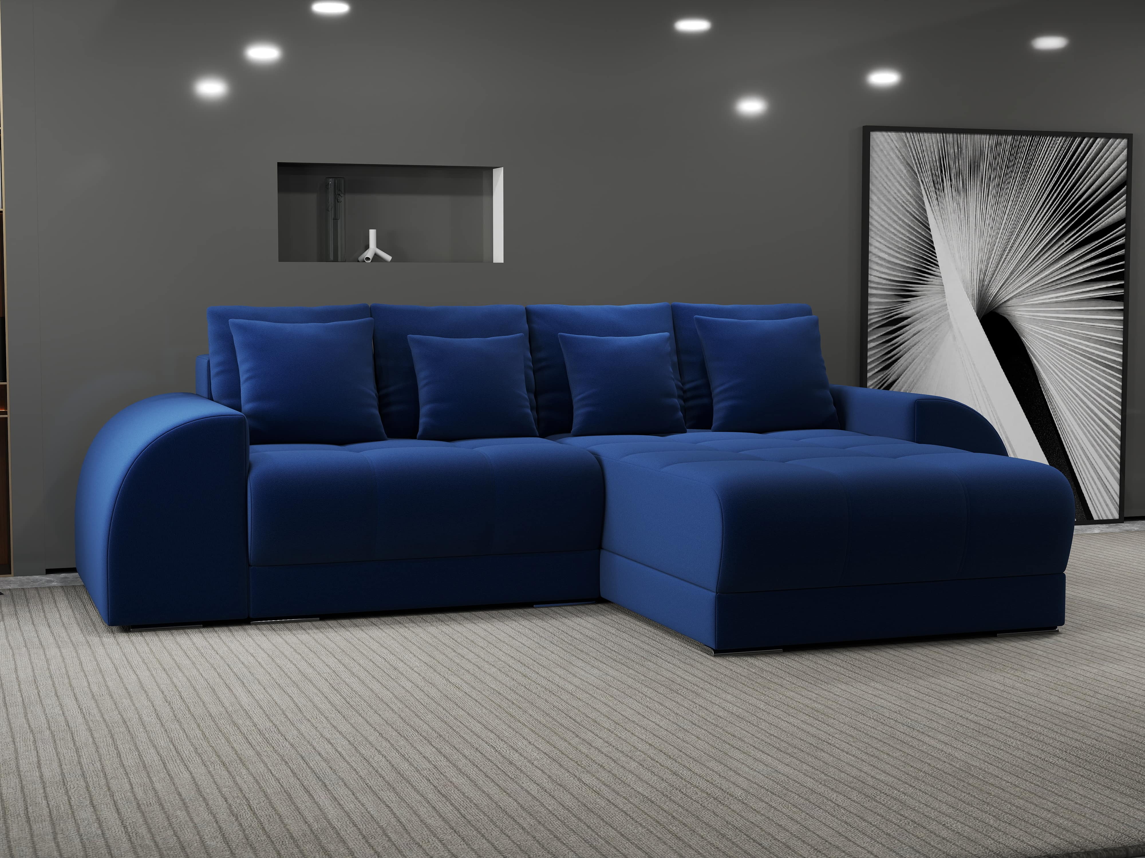 Colțar extensibil dumonde cu ladă de depozitare si sezut confortabil din spuma HR, Verona Royal Albastru II 290x185 cm Fabrica