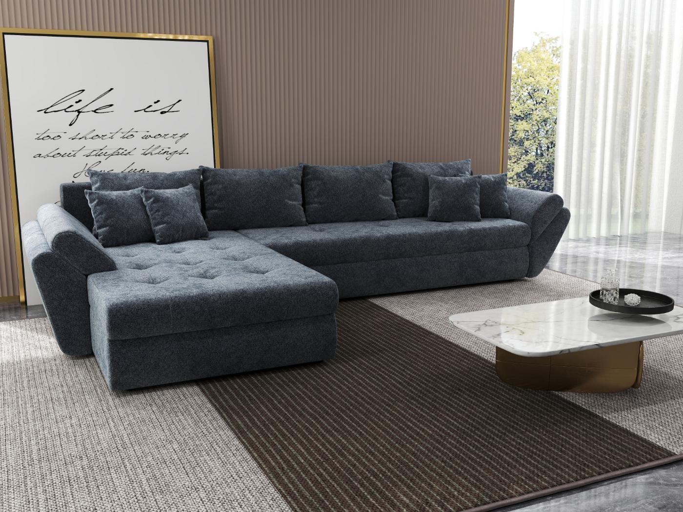 Colțar extensibil dumonde cu ladă de depozitare si sezut confortabil din spuma HR, Loana XL Euphoria Grafit 335x185 cm Fabrica