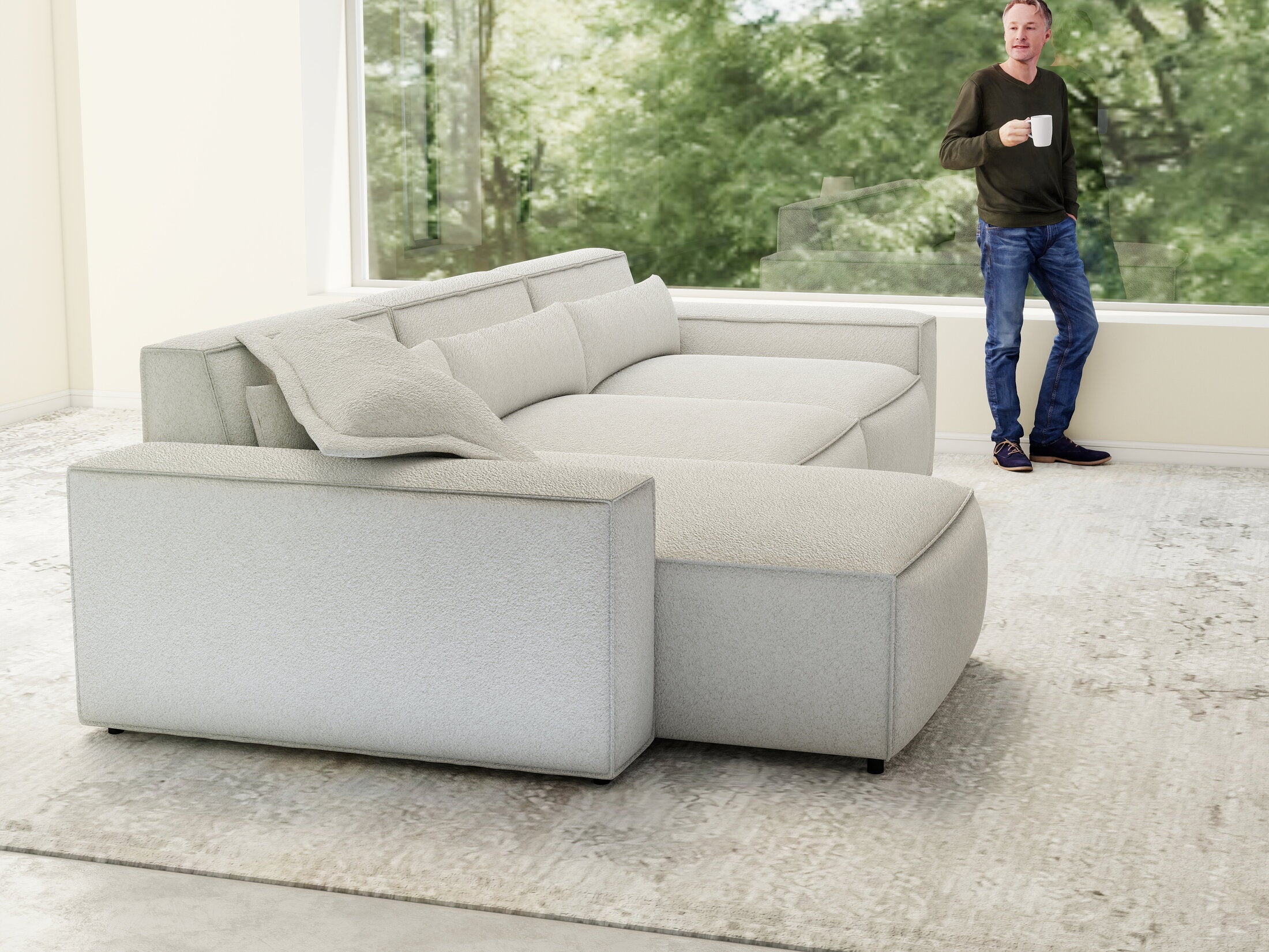 Colțar dumonde cu sezut confortabil din spuma HR, Marvelo XL Euphoria Alb 366x175 cm