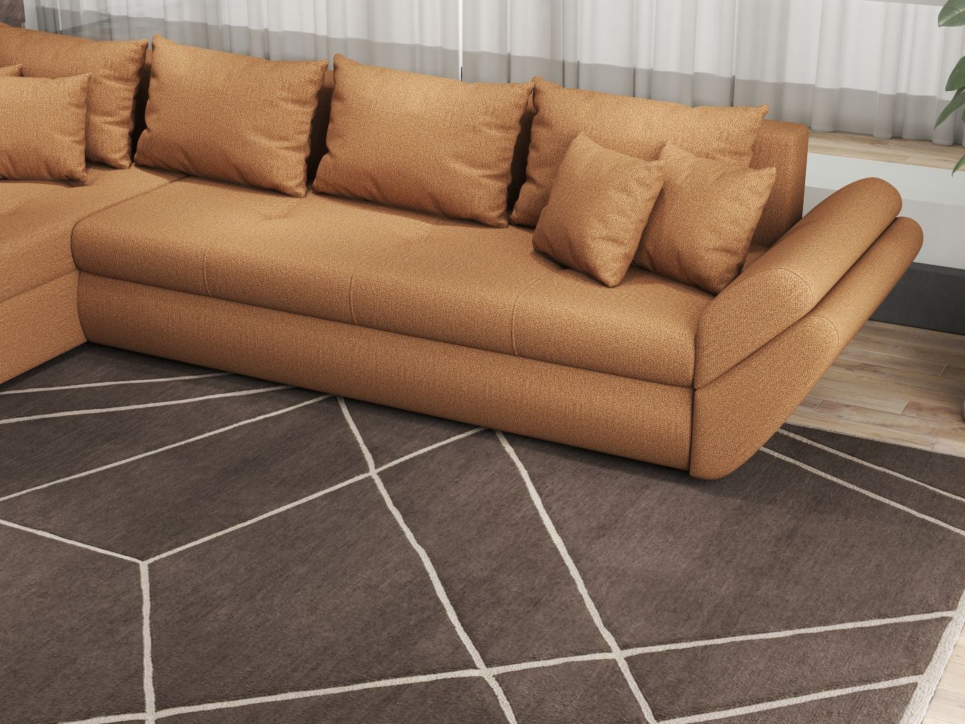 Colțar extensibil dumonde cu ladă de depozitare si sezut confortabil din spuma HR, Loana XL Enjoy Mango 335x185 cm Fabrica