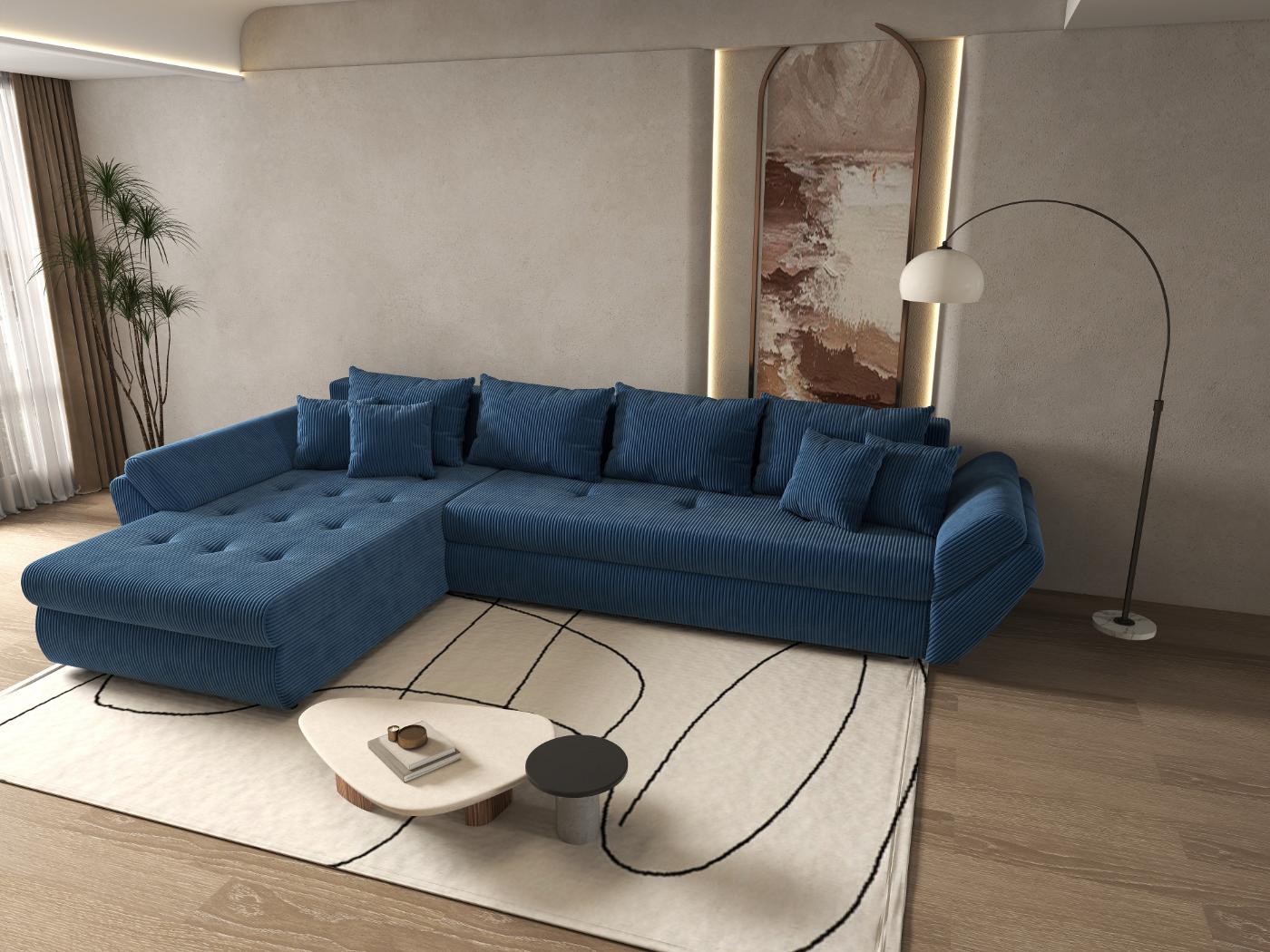 Colțar extensibil dumonde cu ladă de depozitare si sezut confortabil din spuma HR, Loana XL Zoom Albastru 335x185 cm Fabrica