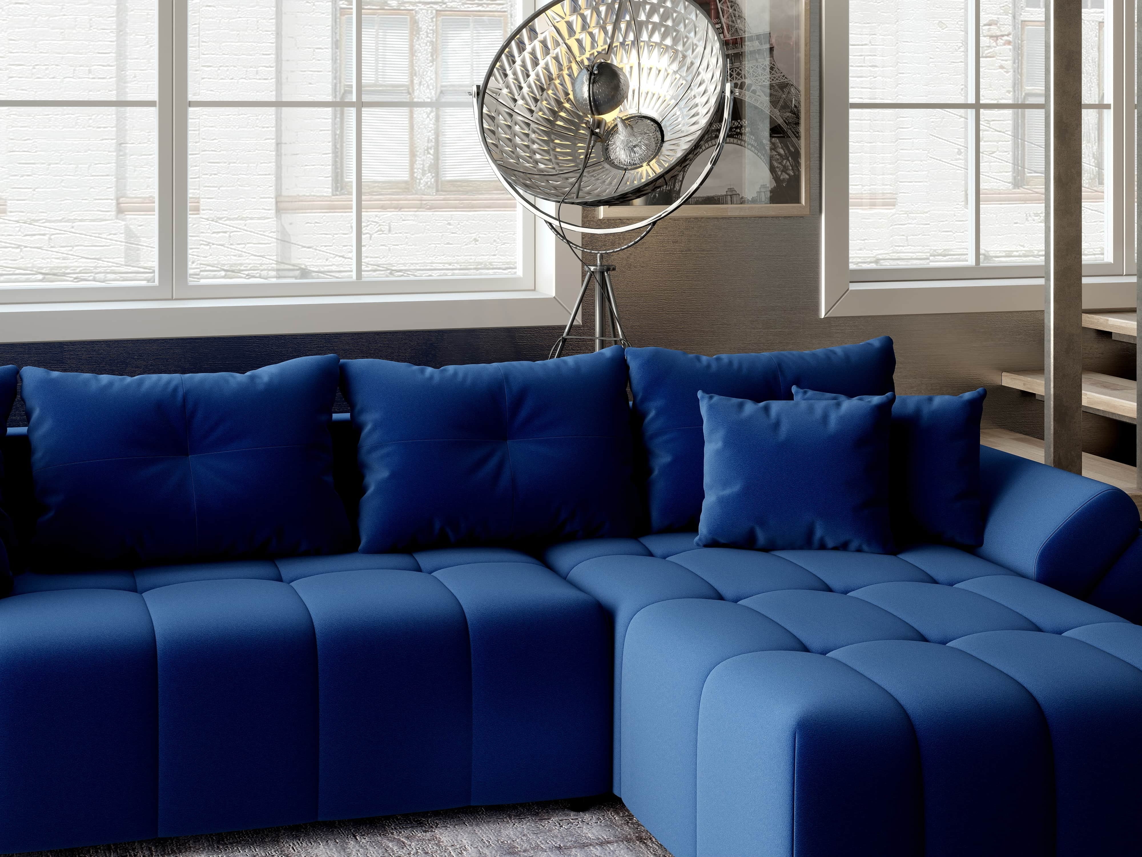 Colțar extensibil dumonde cu ladă de depozitare si sezut confortabil din spuma HR, Berlin XL Royal Albastru 350x185 cm II Fabrica