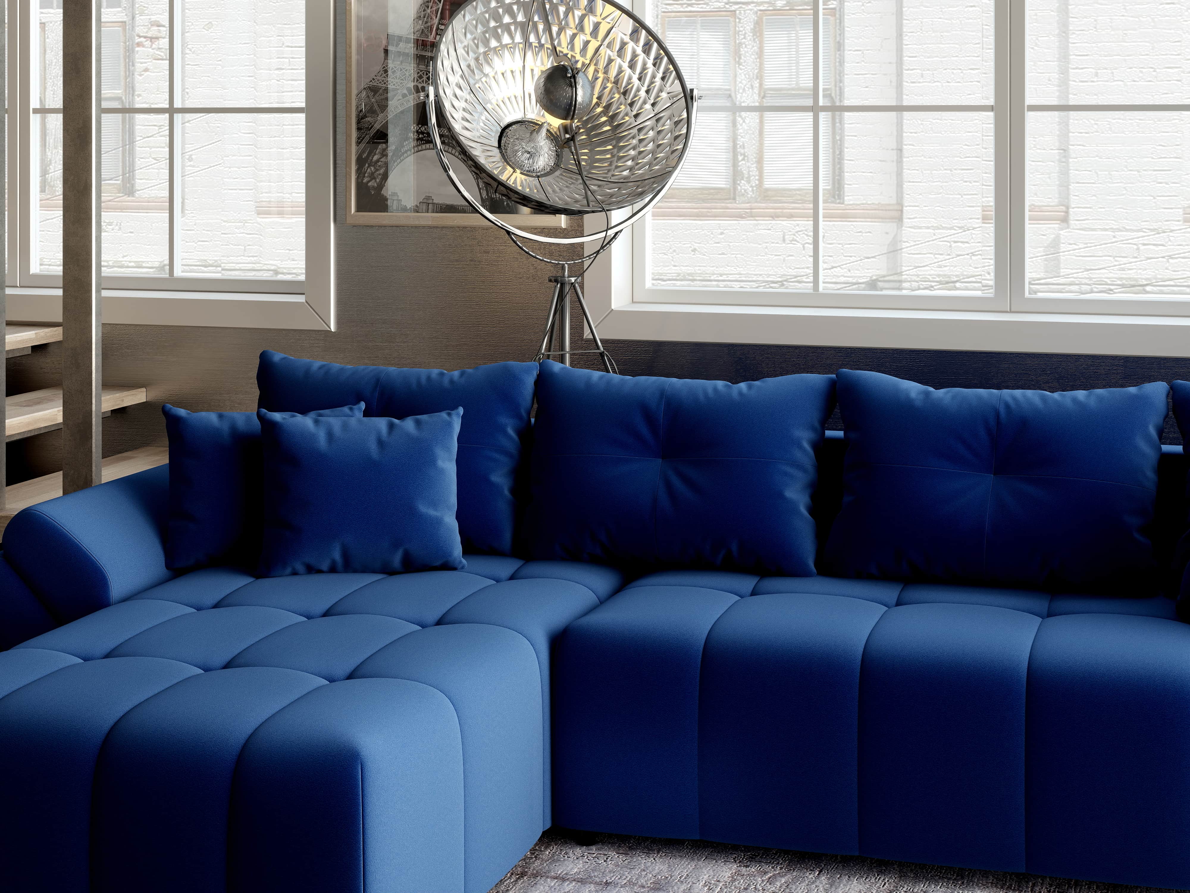 Colțar extensibil dumonde cu ladă de depozitare si sezut confortabil din spuma HR, Berlin XL Royal Albastru 350x185 cm Fabrica