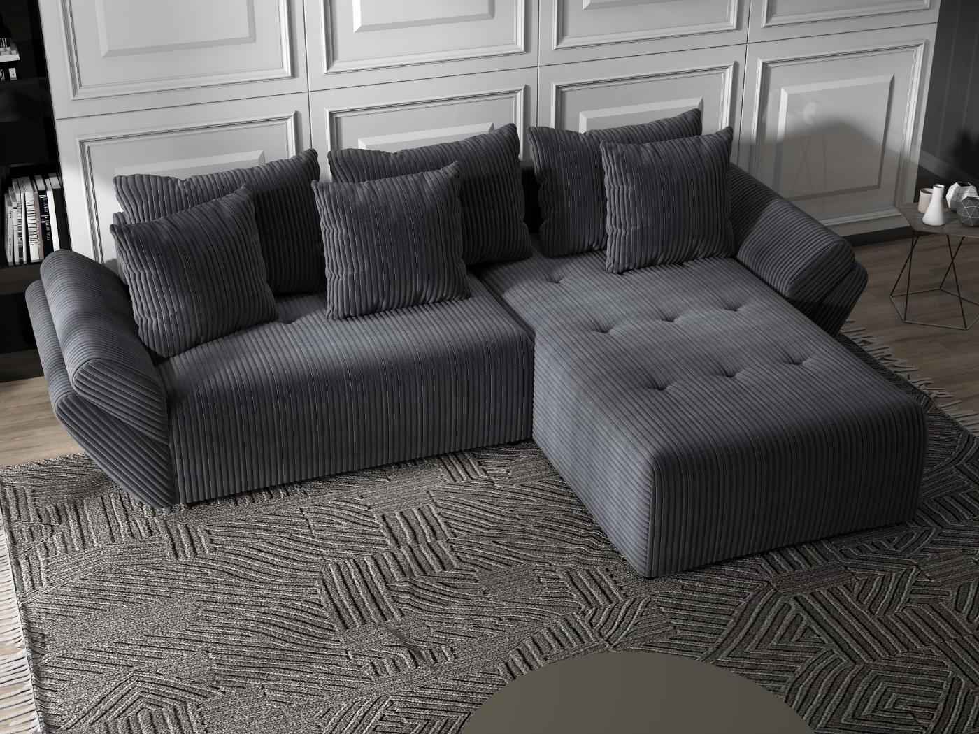 Colțar extensibil dumonde cu ladă de depozitare si sezut confortabil din spuma HR, Berlin Ambience Gri 280x185 cm II Fabrica