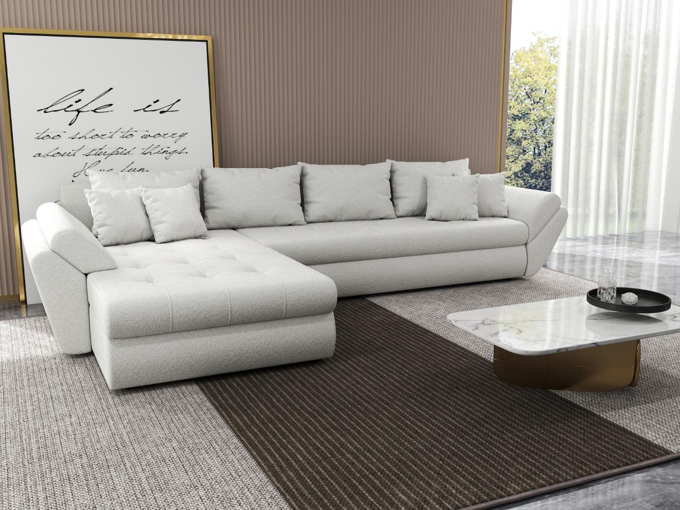 Colțar extensibil dumonde cu ladă de depozitare si sezut confortabil din spuma HR, Loana XL Euphoria Ivory 335x185 cm Fabrica