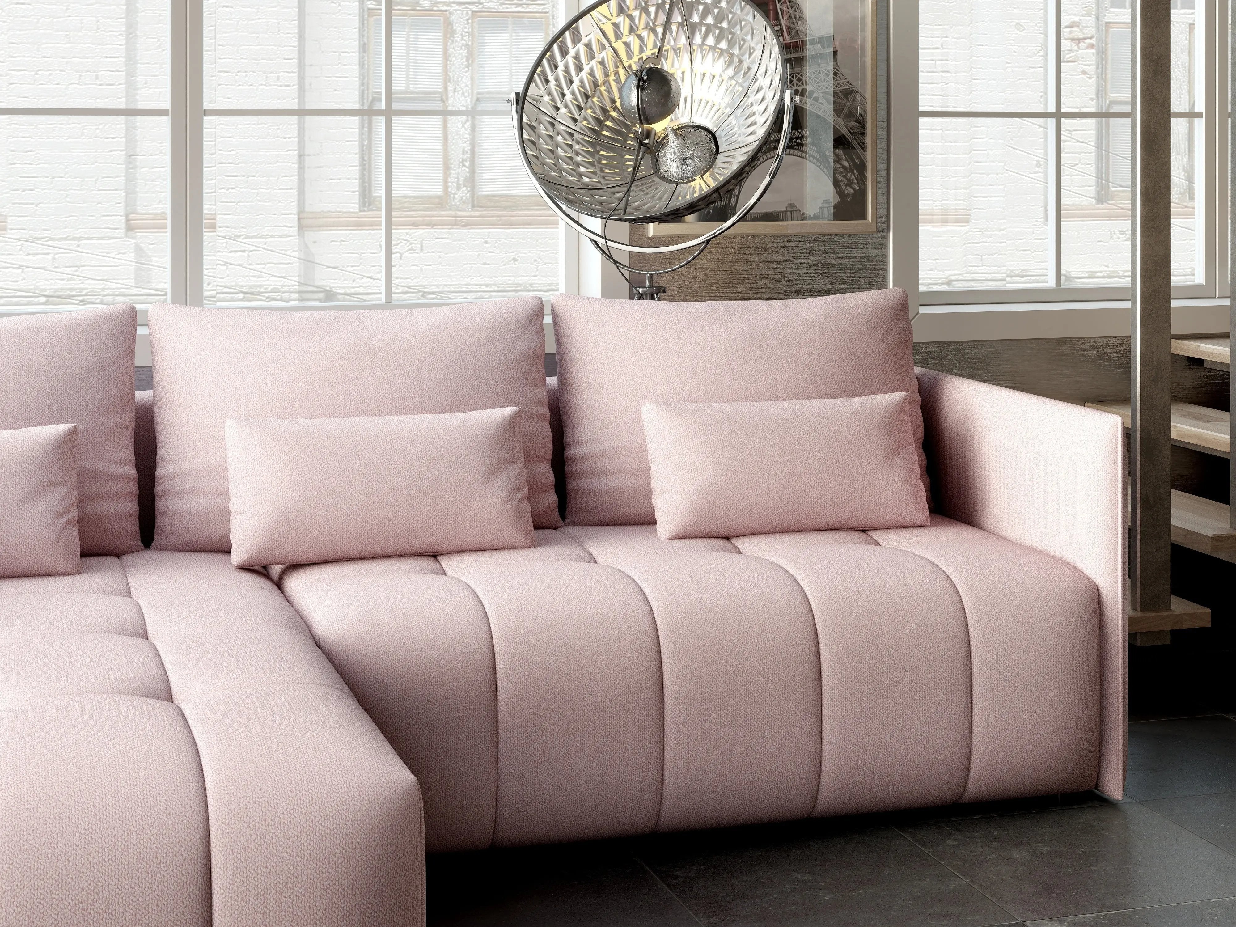 Colțar extensibil dumonde cu ladă de depozitare si sezut confortabil din spuma HR, Malta Enjoy Flamingo 235x185 cm Fabrica