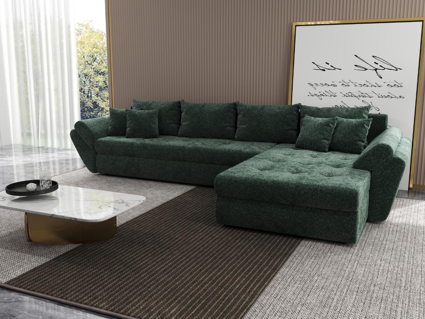 Colțar extensibil dumonde cu ladă de depozitare si sezut confortabil din spuma HR, Loana XL Euphoria Verde II 335x185 cm Fabrica