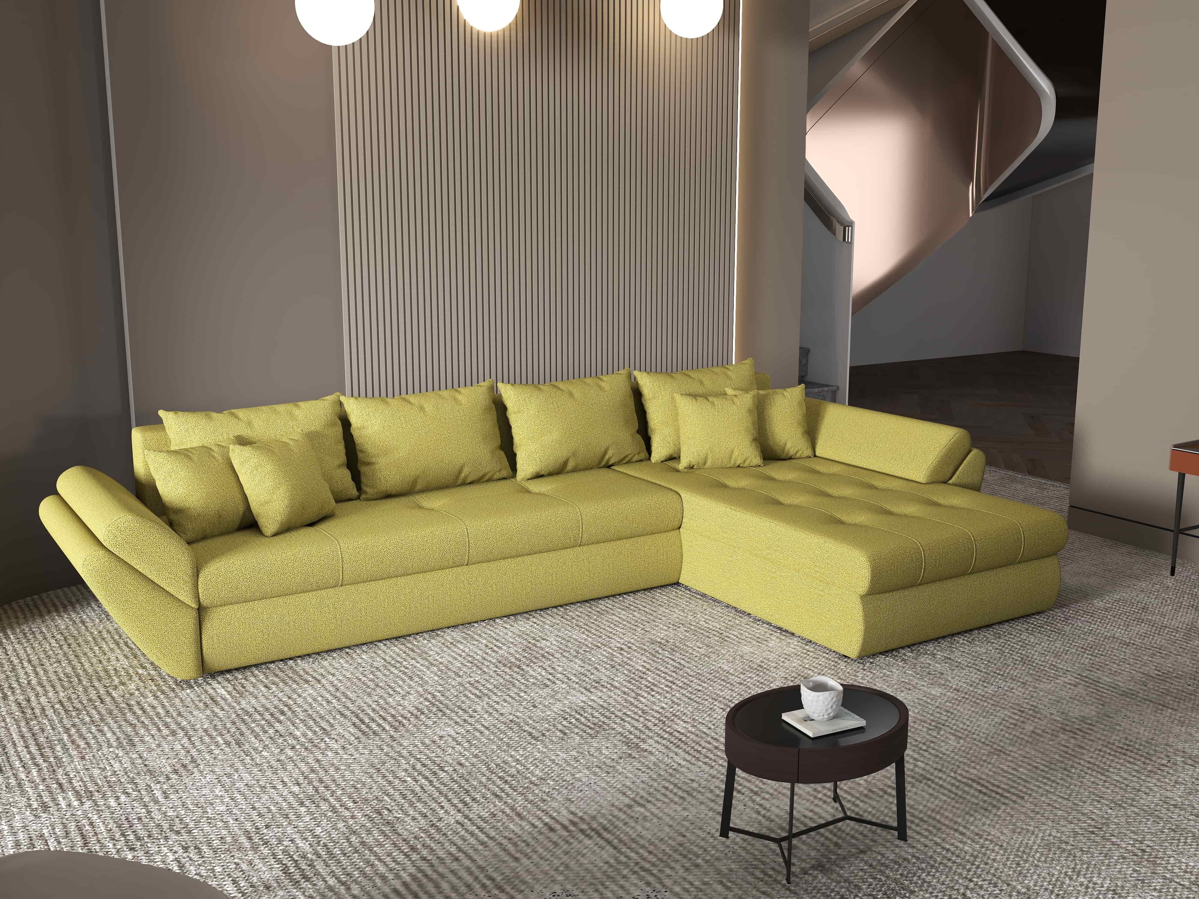 Colțar extensibil dumonde cu ladă de depozitare si sezut confortabil din spuma HR, Loana XL Enjoy Verde II 335x185 cm Fabrica